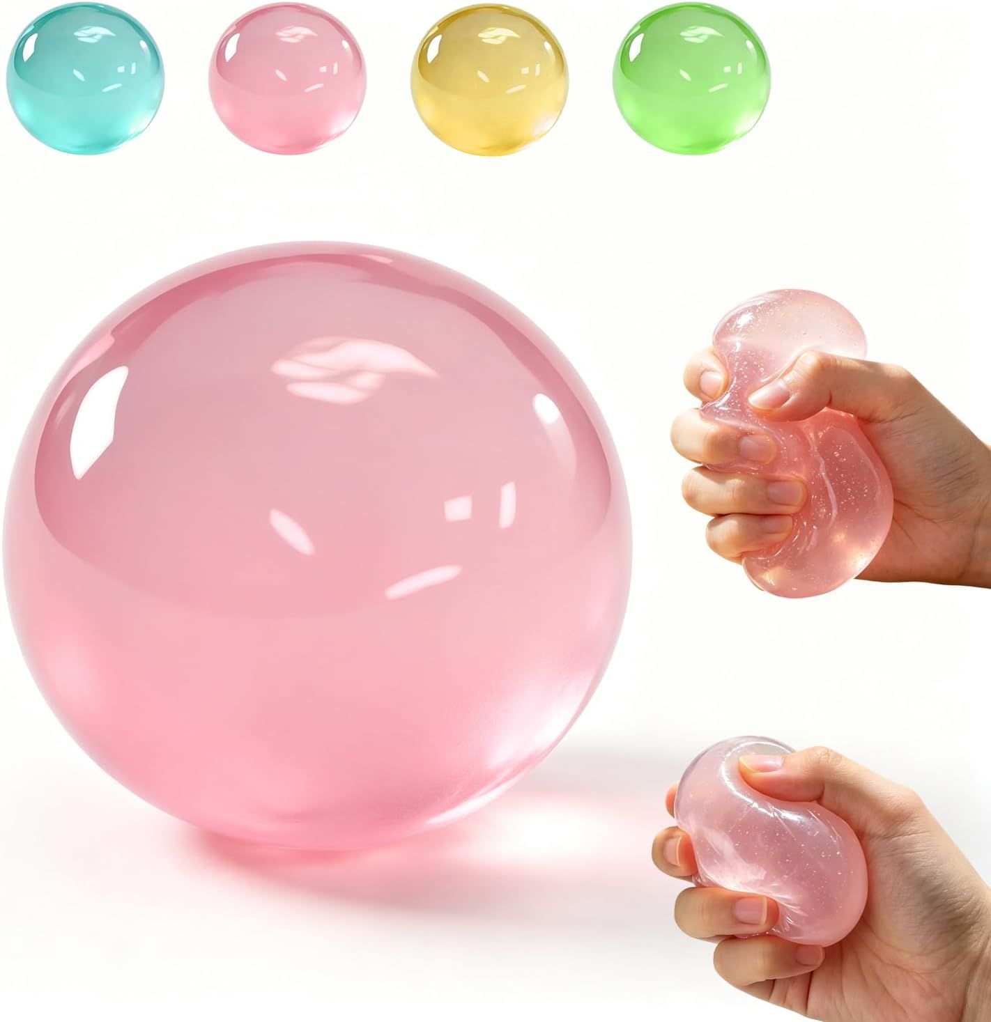 Clear Pink Coconut Oil Stress Ball, Slow Rising Non-Sticky Squishy Squeeze Ball, Soft Sensory Fidget Toy for Stress Relief, Relaxation and Focus - Image 1