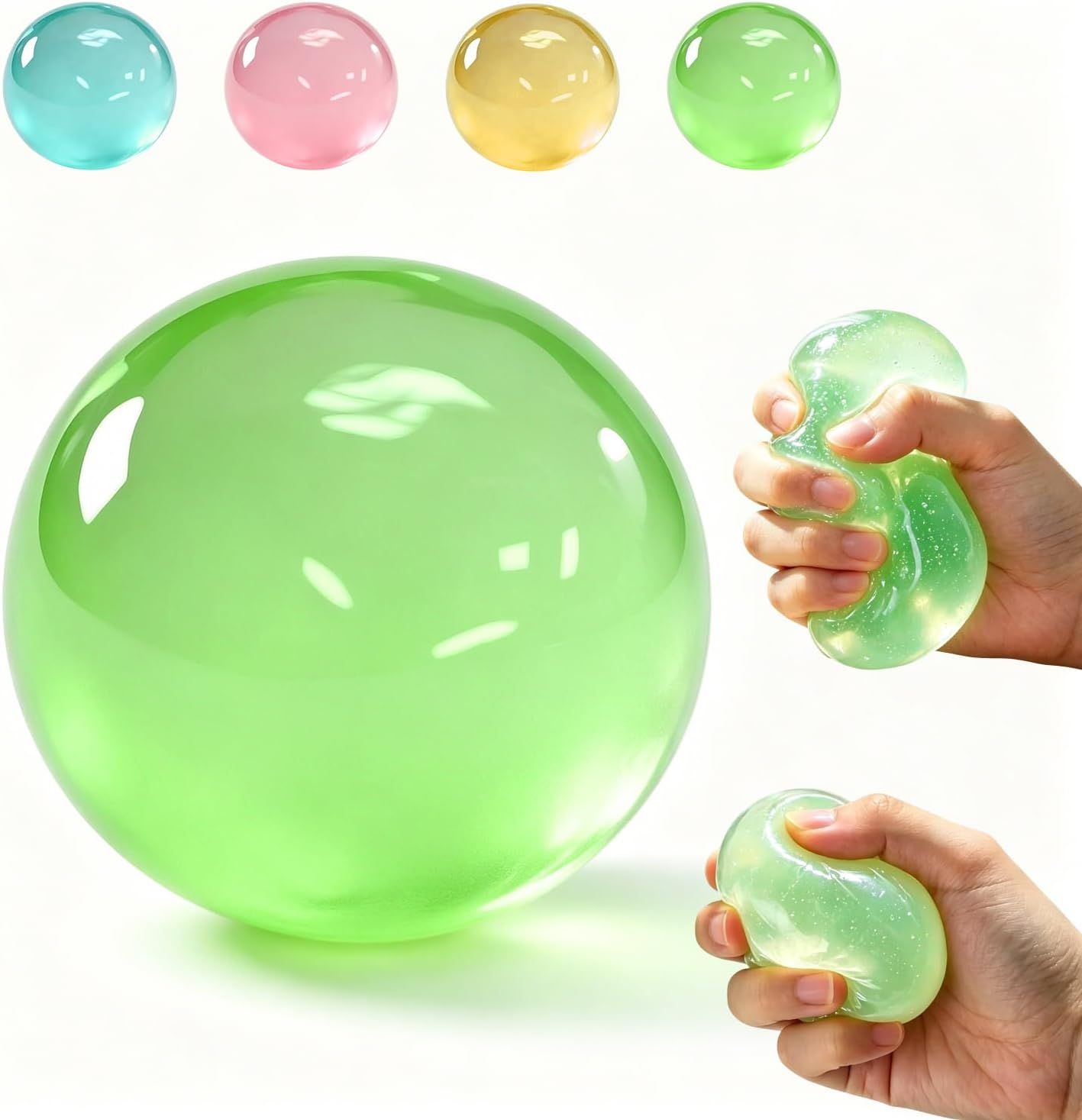 Clear Green Coconut Oil Stress Ball, Slow Rising Non-Sticky Squishy Squeeze Ball, Soft Sensory Fidget Toy for Stress Relief, Relaxation and Focus - Image 1