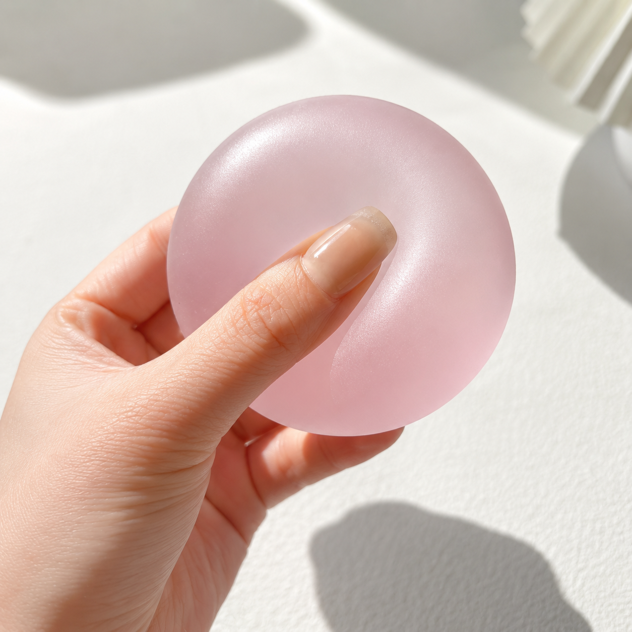 Frosted Pink Coconut Oil Stress Ball, Slow Rising Non-Sticky Squishy Squeeze Ball, Soft Sensory Fidget Toy for Stress Relief, Relaxation and Focus - Image 1