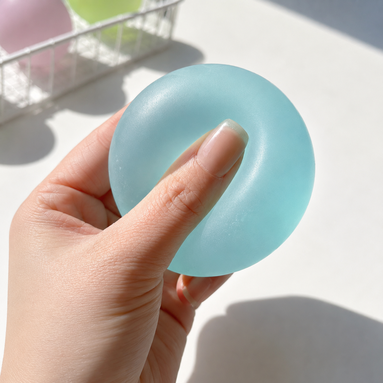 Frosted Blue Coconut Oil Stress Ball, Slow Rising Non-Sticky Squishy Squeeze Ball, Soft Sensory Fidget Toy for Stress Relief, Relaxation and Focus - Image 1