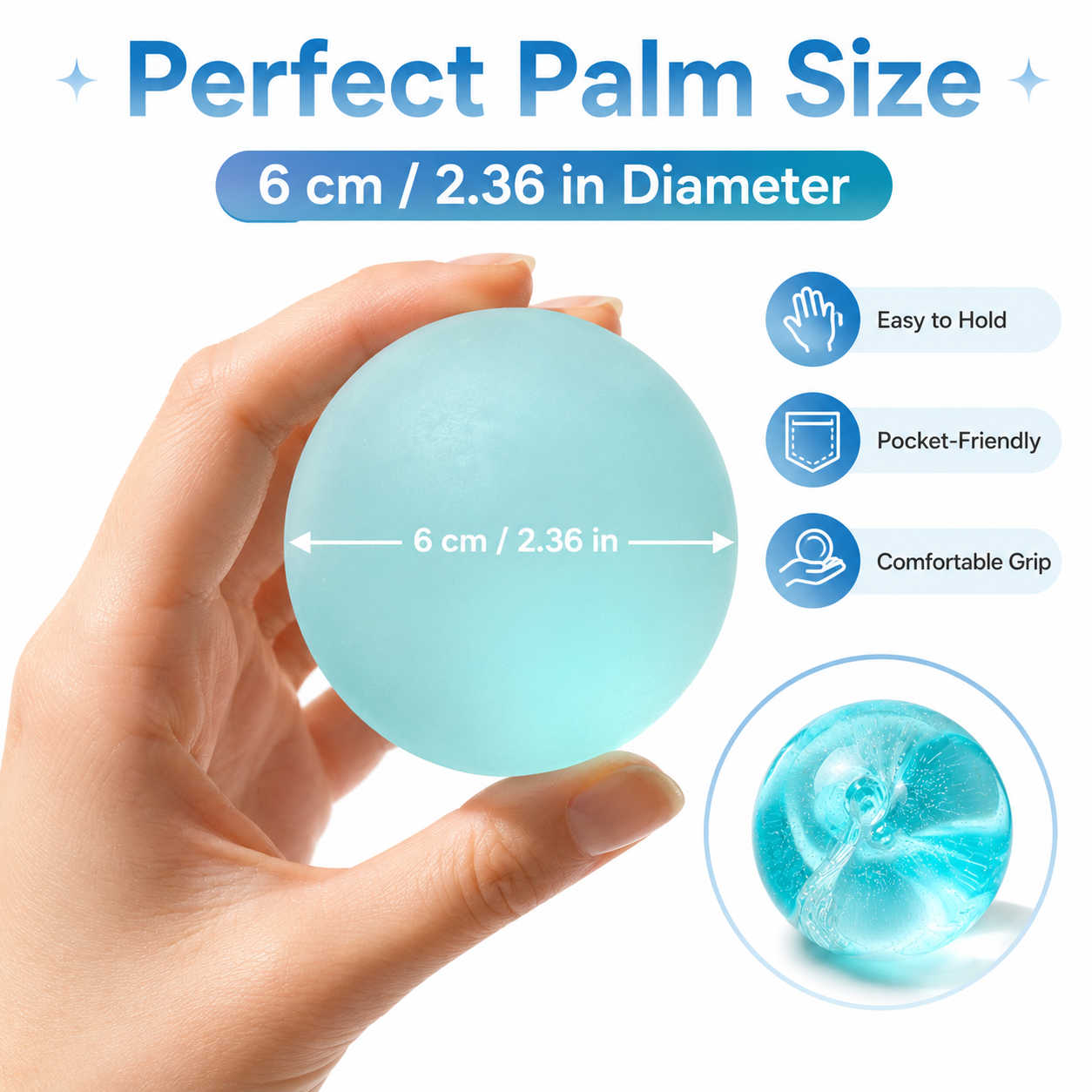 Frosted Blue Coconut Oil Stress Ball, Slow Rising Non-Sticky Squishy Squeeze Ball, Soft Sensory Fidget Toy for Stress Relief, Relaxation and Focus - Image 5