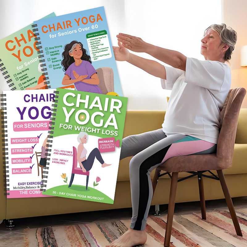 Chair Yoga for Seniors Over 60 – 30-Day Weight Loss & Toning Guide, 15-Min Daily Routine, Illustrated Poses & Progress Tracker, 4-Pack Spiral-Bound Home Fitness Book Set for Gentle Fat Burning & Muscle Strength - Image 1