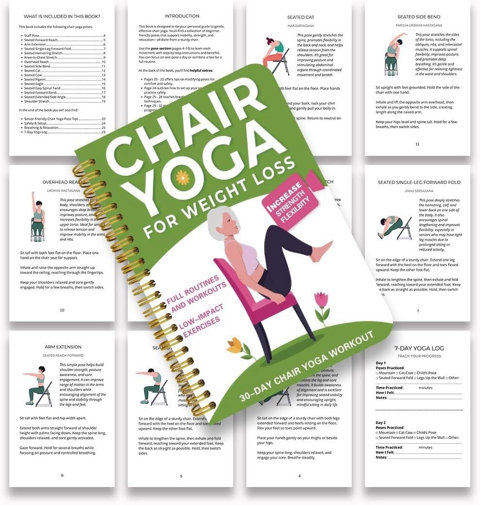 Chair Yoga for Seniors Over 60 – 30-Day Weight Loss & Toning Guide, 15-Min Daily Routine, Illustrated Poses & Progress Tracker, 4-Pack Spiral-Bound Home Fitness Book Set for Gentle Fat Burning & Muscle Strength - Image 7