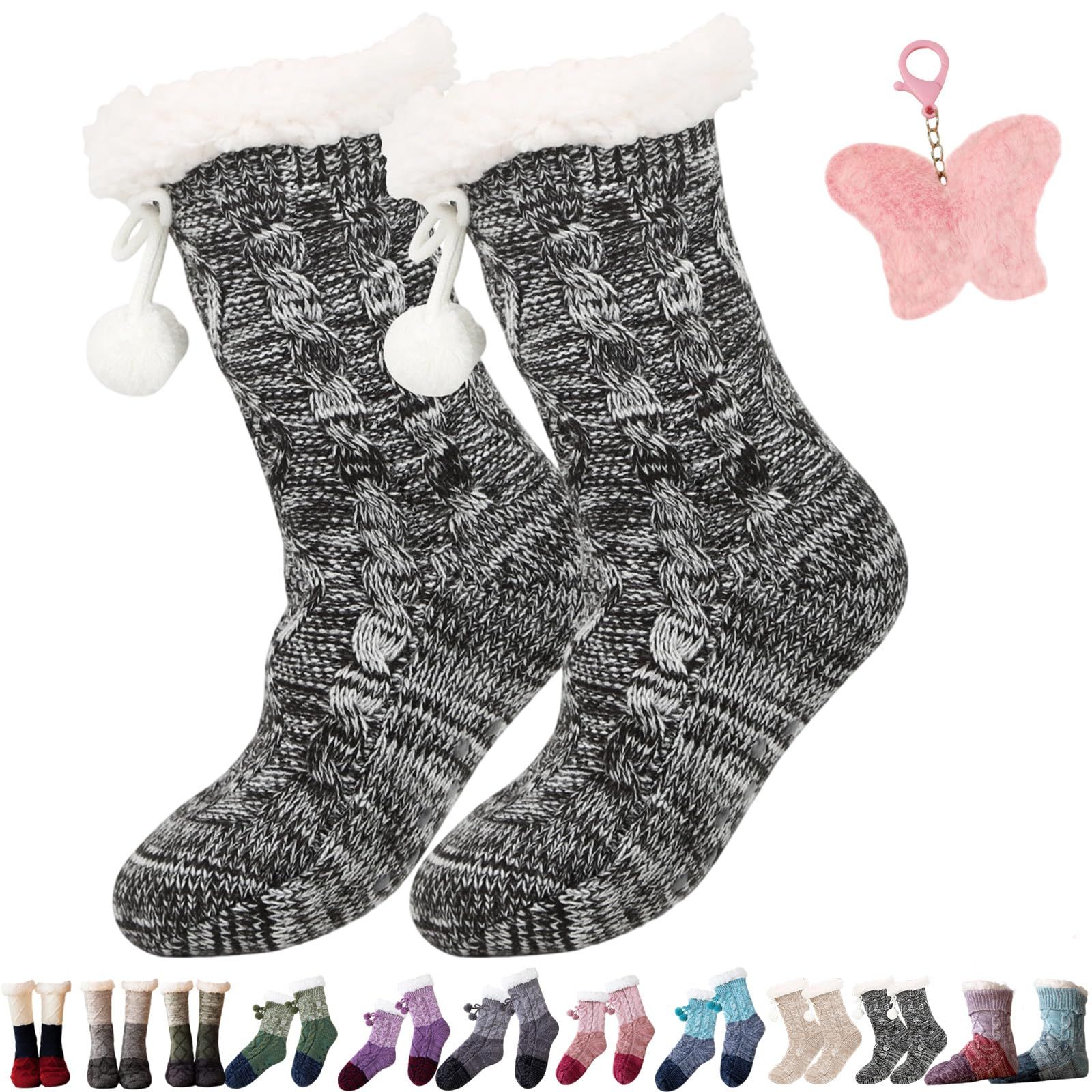 Mixed black extra-thick knitted slippers and socks for winter, fluffy cashmere warm floor socks, non-slip, comfortable and warm indoor socks, unisex. - Image 1