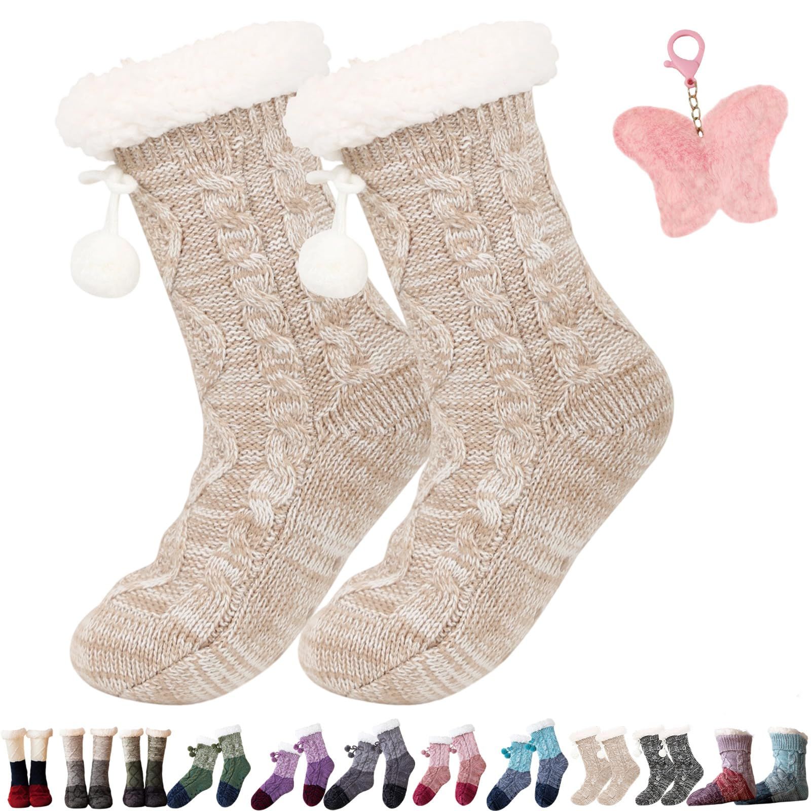 Extra thick white knitted slippers and socks for winter, fluffy cashmere warm floor socks, non-slip, comfortable and warm indoor socks, unisex. - Image 1