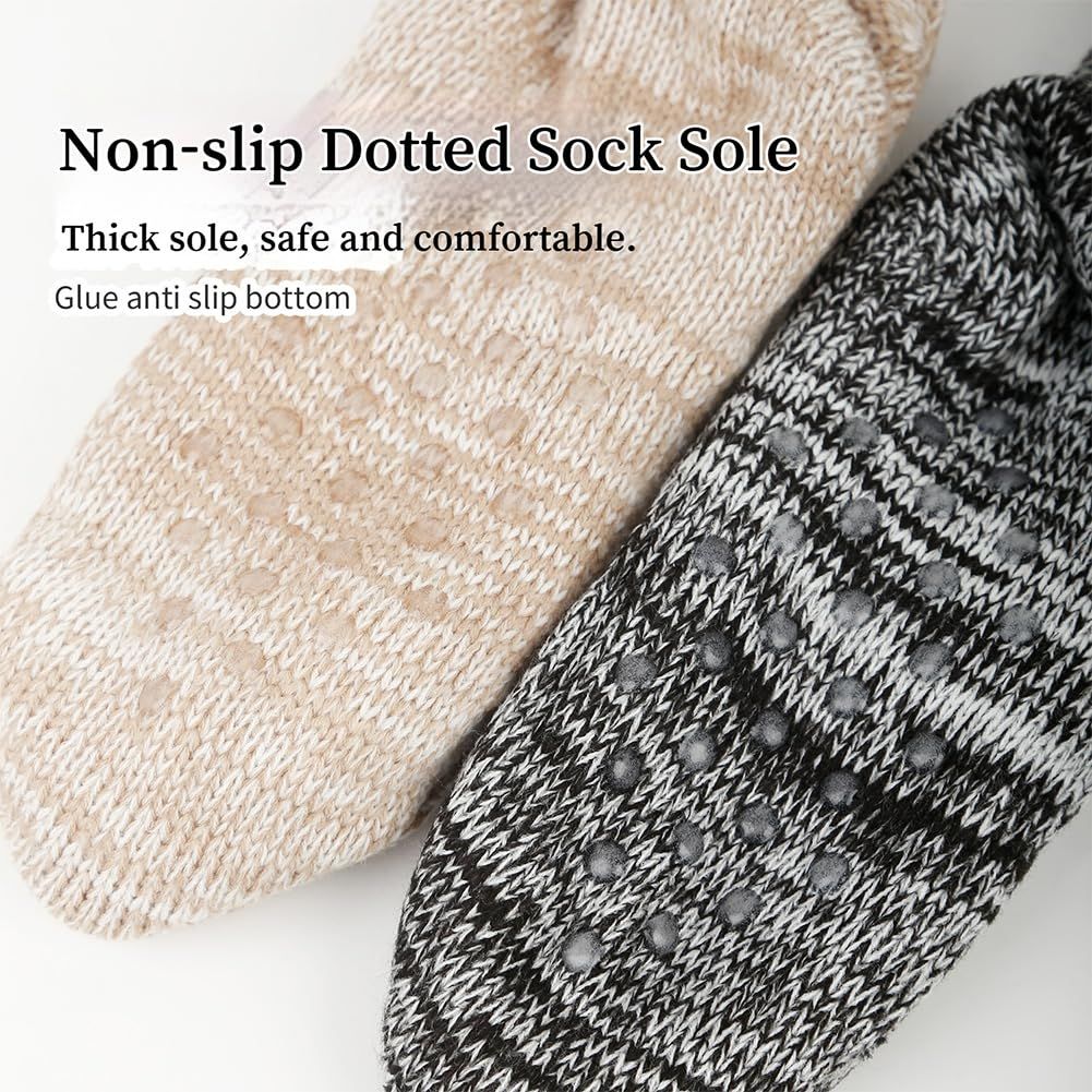 2-Pair Pack of Extra Thick Knitted Slippers and Socks for Winter, Fluffy Cashmere Warm Floor Socks, Non-Slip Comfortable and Warm Indoor Socks, Unisex (Mixed Black + Mixed White) - Image 2