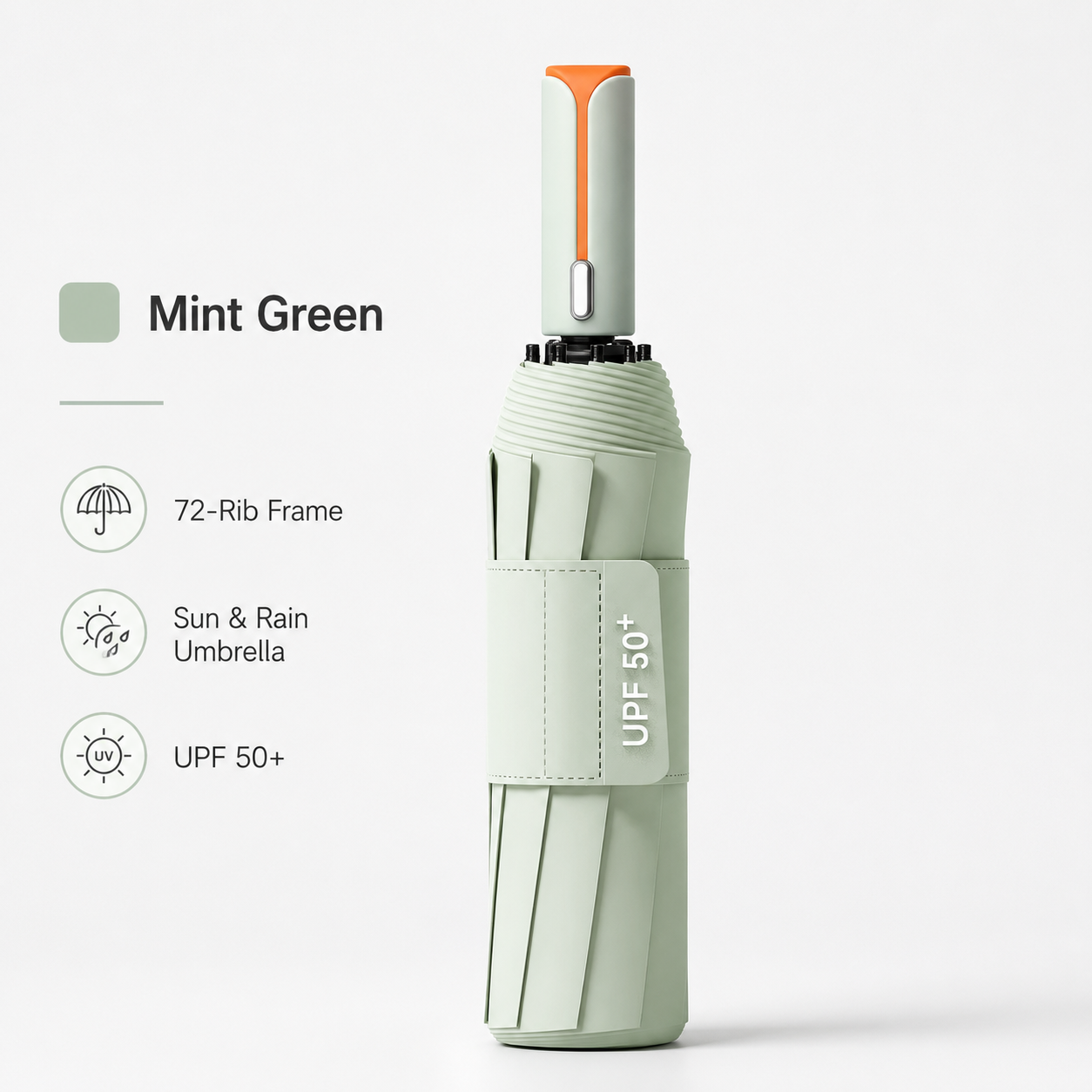 Light green automatic travel umbrella with 60 ribs, large double-layered windproof and rainproof umbrella, portable folding sun umbrella, outdoor rain and sun protection. - Image 1