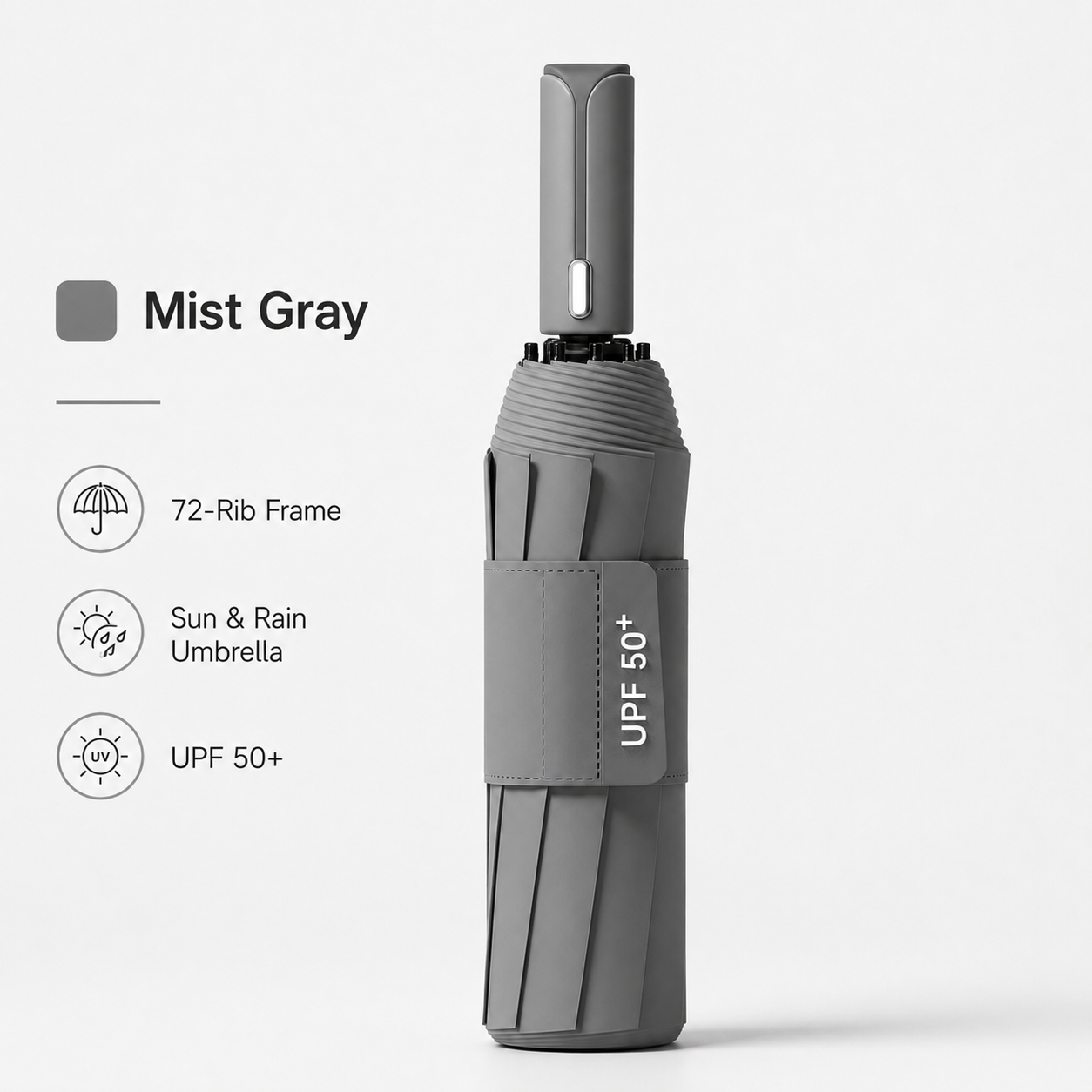 Gray automatic travel umbrella with 60 ribs, large double-layered weatherproof umbrella, portable folding sun umbrella, outdoor rain and sun protection. - Image 1