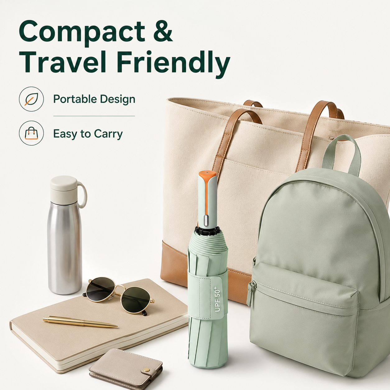 Gray automatic travel umbrella with 60 ribs, large double-layered weatherproof umbrella, portable folding sun umbrella, outdoor rain and sun protection. - Image 7