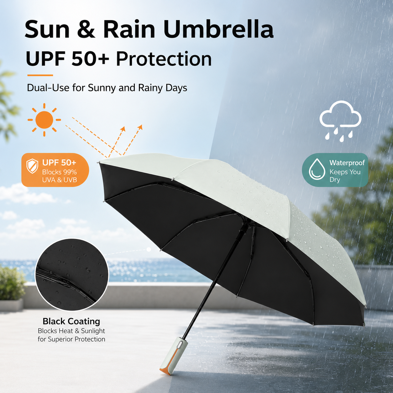 Yellow automatic travel umbrella with 72 ribs, large double-layered wind and rainproof umbrella, portable folding sun umbrella, outdoor rain and sun protection. - Image 4