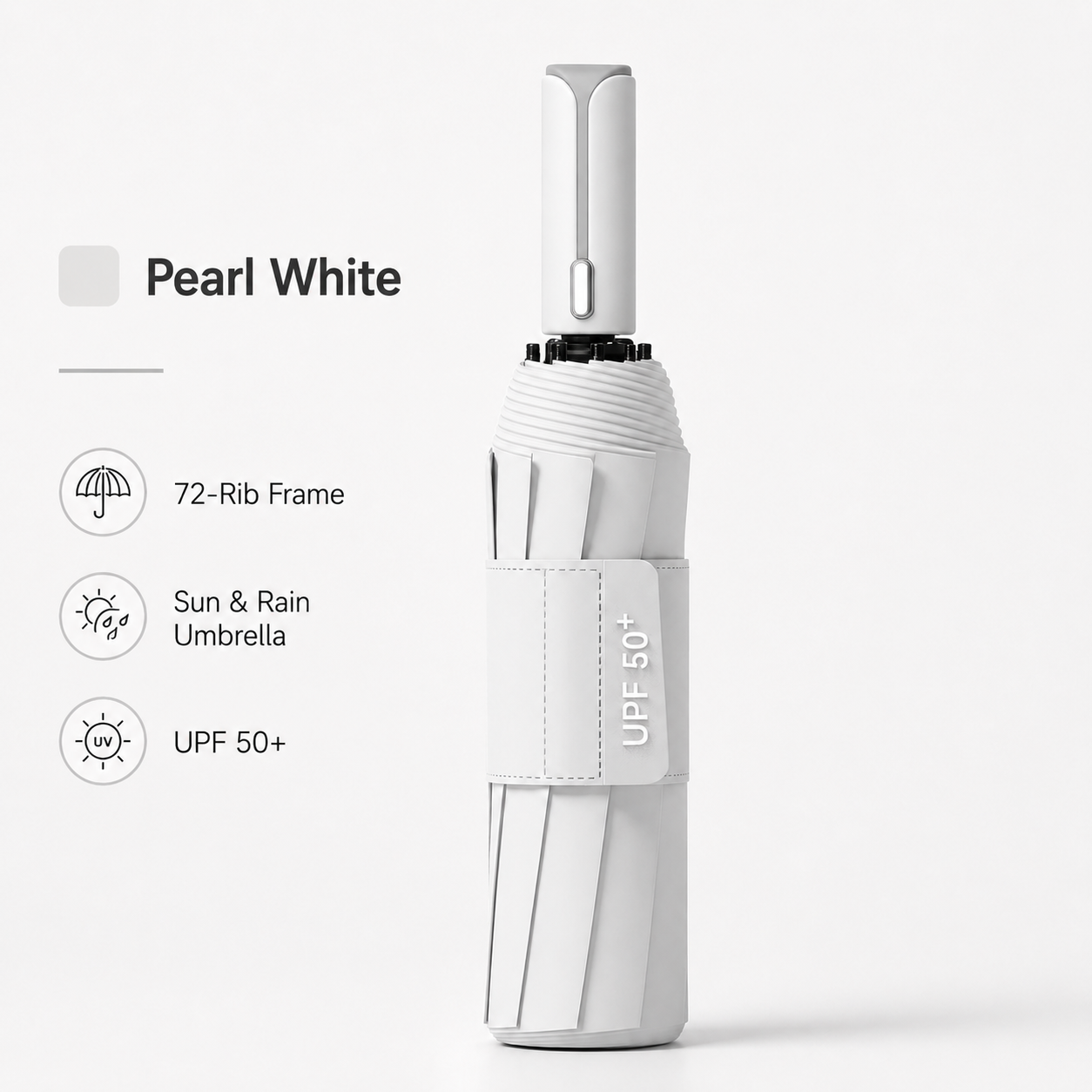 White automatic travel umbrella with 60 ribs, large double-layered wind and rainproof umbrella, portable folding sun umbrella, outdoor rain and sun protection. - Image 1