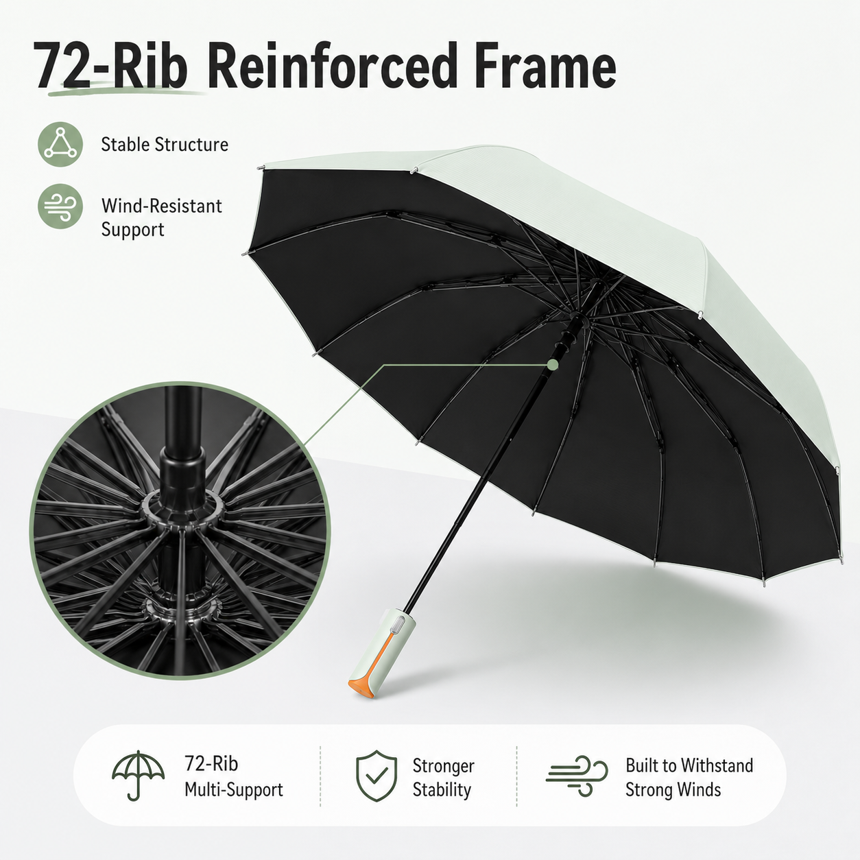 Gray automatic travel umbrella with 72 ribs, large double-layered weatherproof umbrella, portable folding sun umbrella, outdoor rain and sun protection. - Image 3