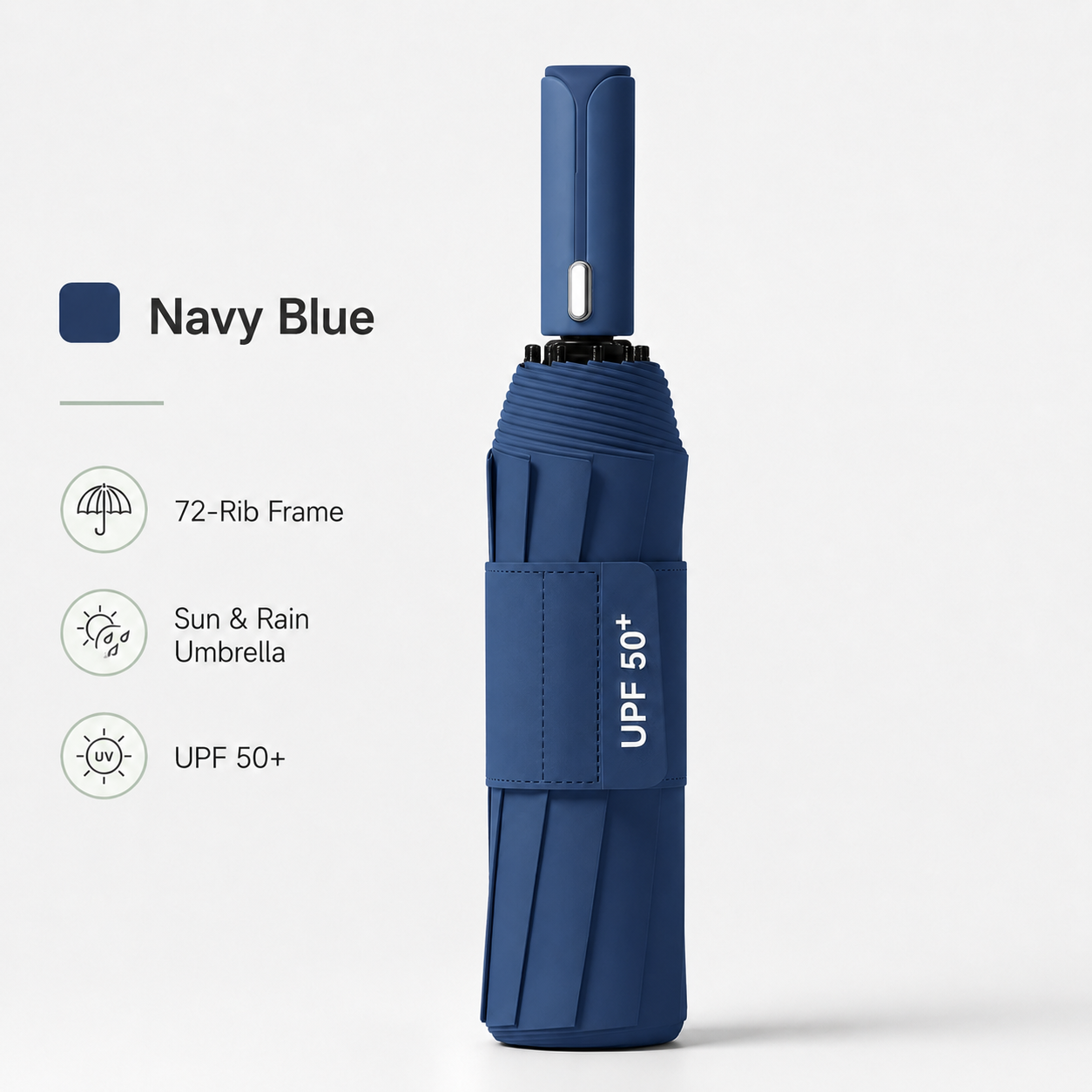 Navy blue automatic travel umbrella with 72 ribs, large double-layered windproof and rainproof umbrella, portable folding sun umbrella, outdoor rain and sun protection. - Image 1