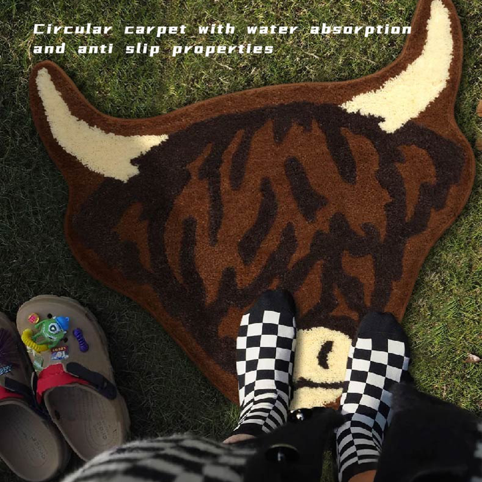 American Style Brown Bull Head Flocked Rug, Bedroom Bedside Rug, Bathroom Doorway Absorbent Mat, Non-Slip Toilet Mat - Image 7