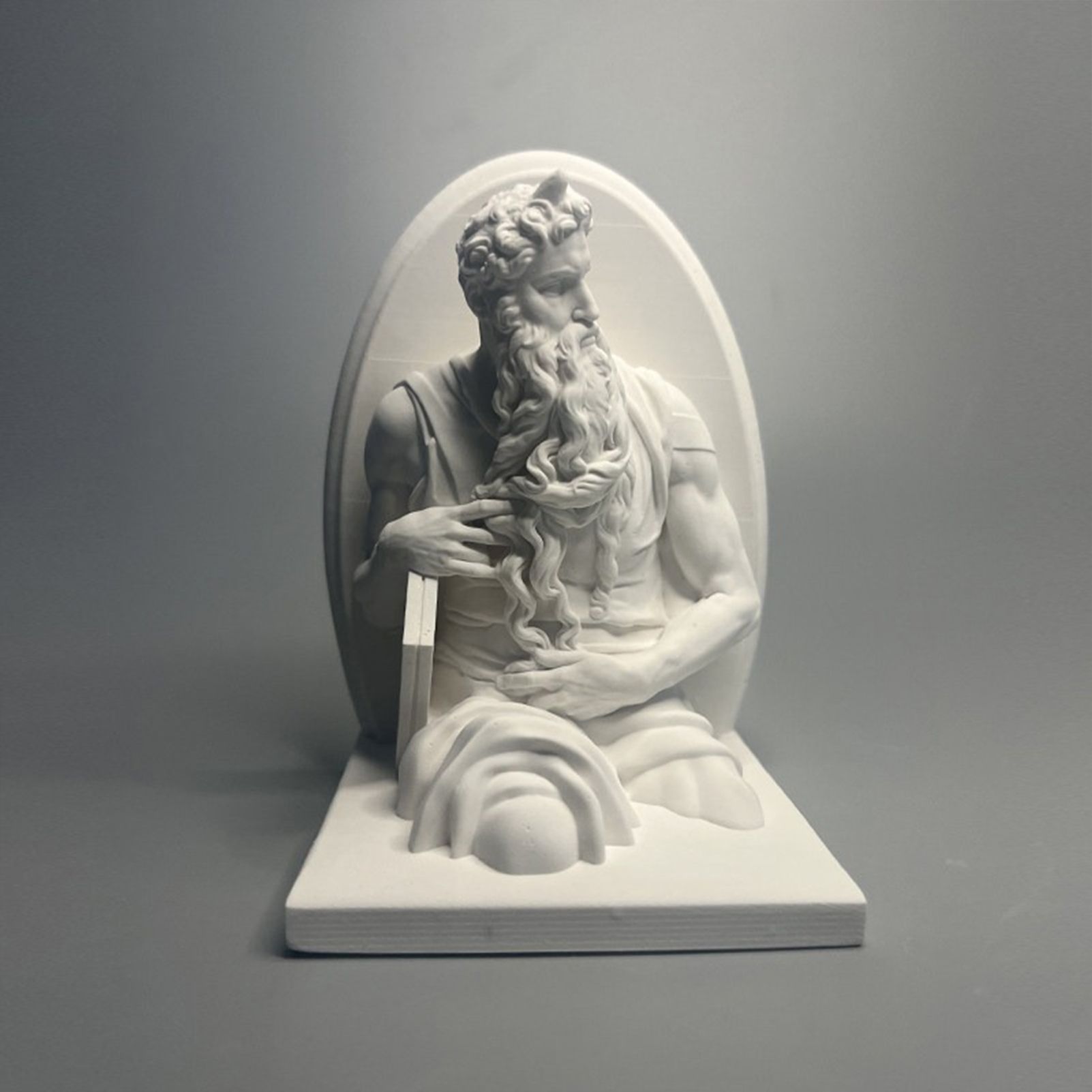 Classic Moses Statue – High-Quality Plaster Sculpture of Prophet Moses with Tablets – Elegant White Art Decor for Home, Office, & Study – Perfect Gift for Art History Students & Religious Decor - Image 1