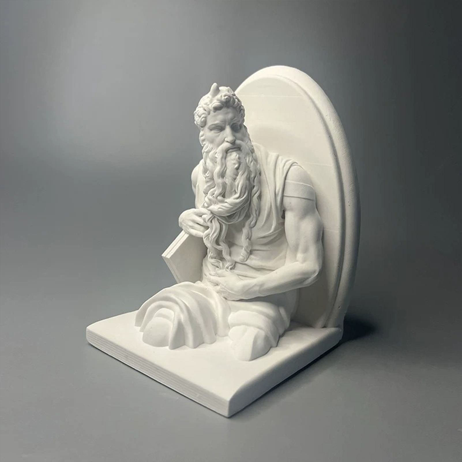 Classic Moses Statue – High-Quality Plaster Sculpture of Prophet Moses with Tablets – Elegant White Art Decor for Home, Office, & Study – Perfect Gift for Art History Students & Religious Decor - Image 3