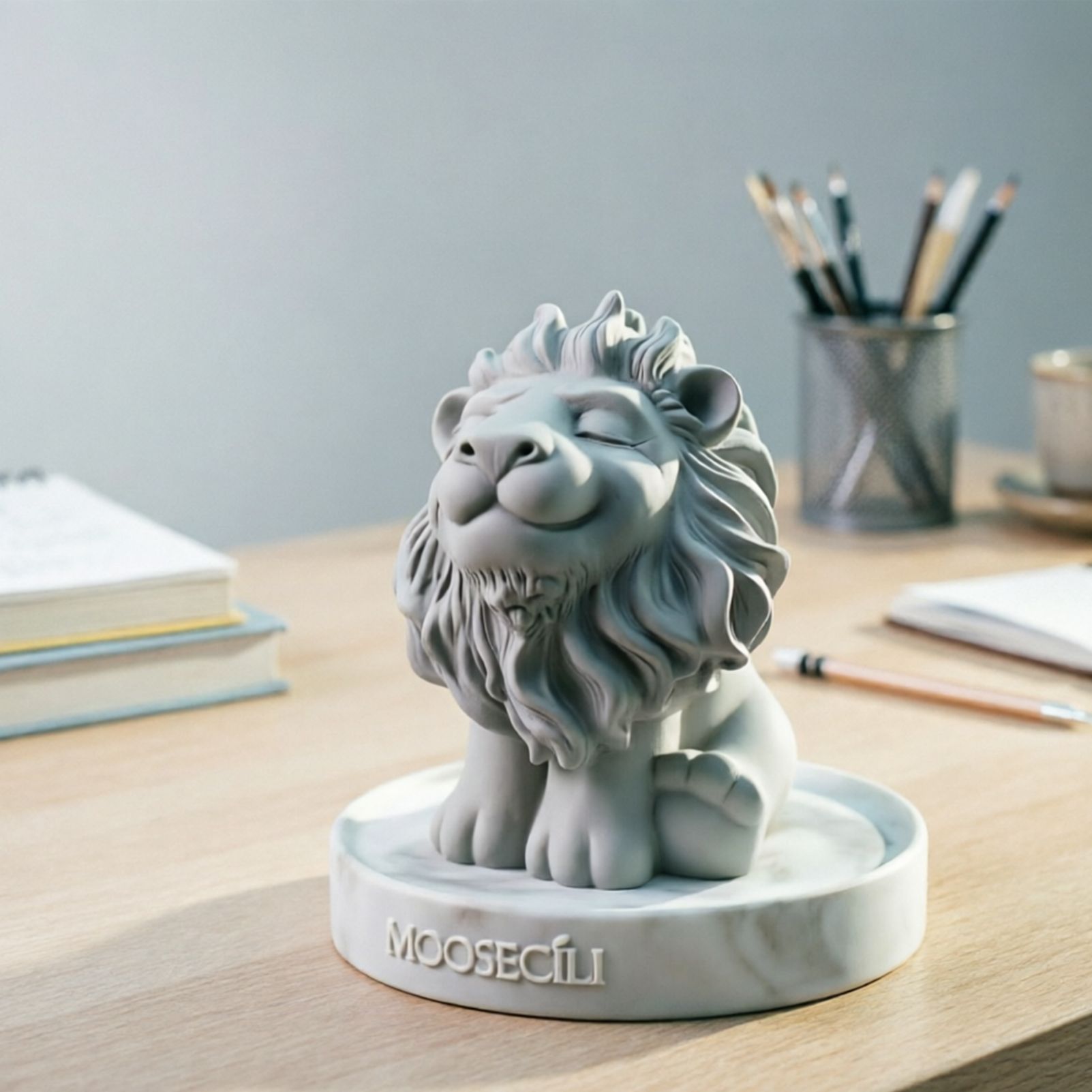 Smiling Lion Gypsum Statue - Handcrafted Plaster Aromatherapy Diffuser & Artistic Home Decor for Shelf, Desk, and Bedroom - Minimalist White Animal Sculpture Gift - Image 5