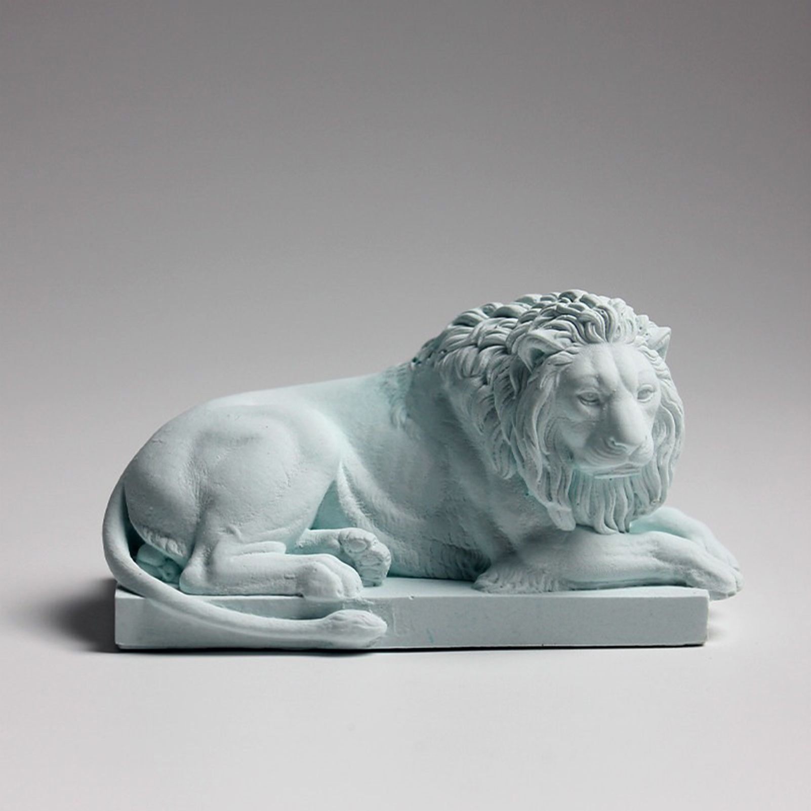 Classic Reclining Lion Sculpture Minimalist Green Plaster Desk Ornament for Living Room, Study, or Office Decoration - Image 1