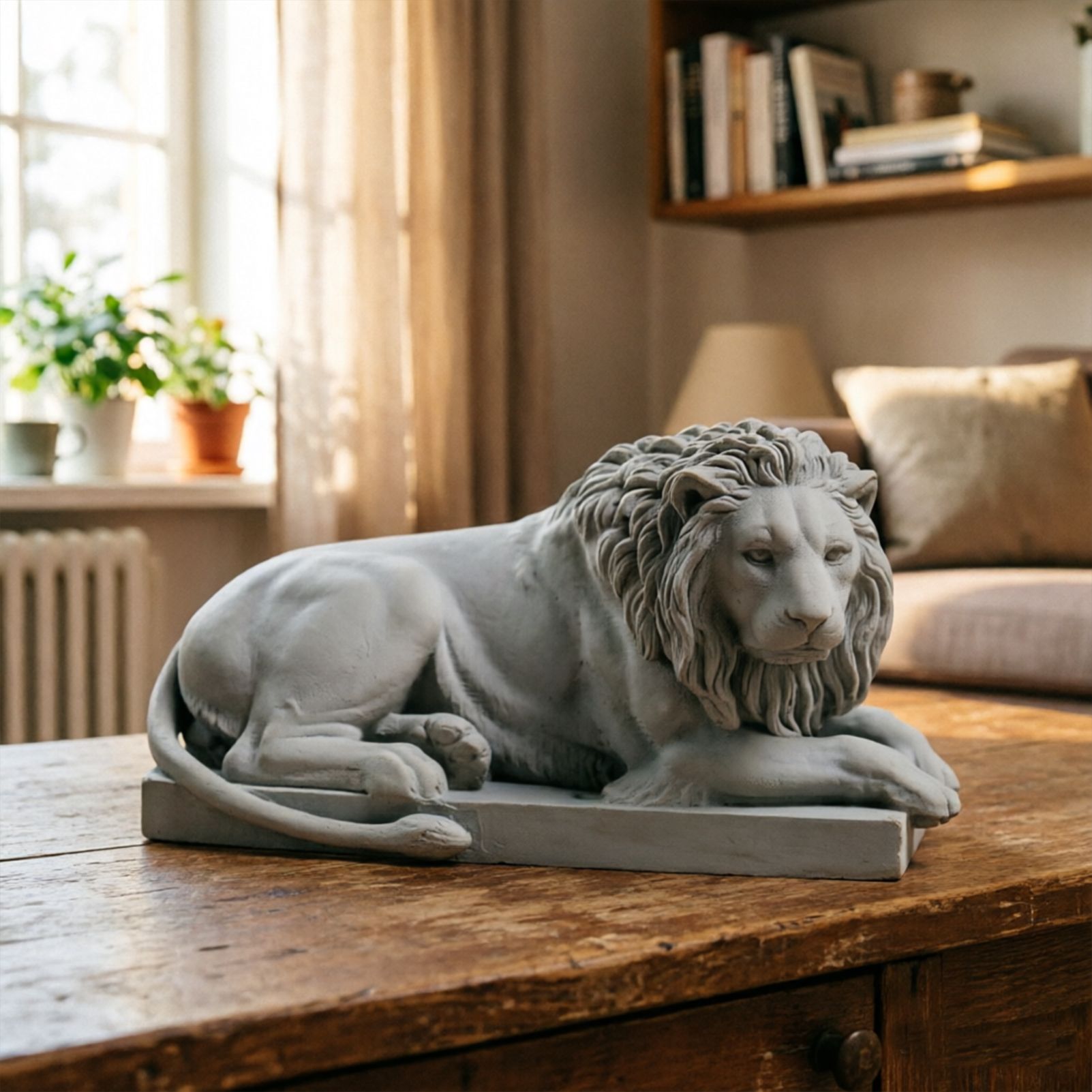 Classic Reclining Lion Sculpture Minimalist Grey Plaster Desk Ornament for Living Room, Study, or Office Decoration - Image 2