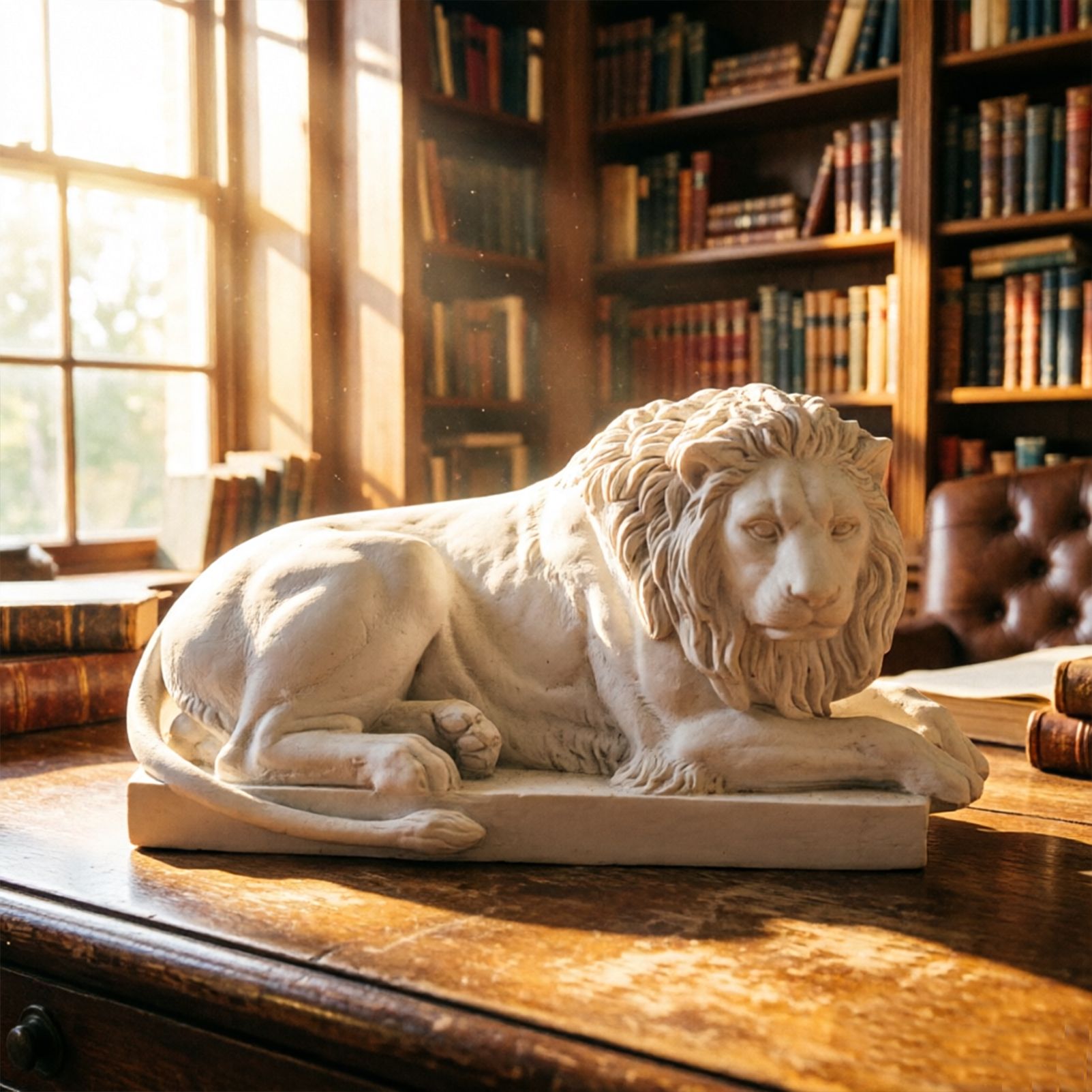 Classic Reclining Lion Sculpture Minimalist White Plaster Desk Ornament for Living Room, Study, or Office Decoration - Image 2