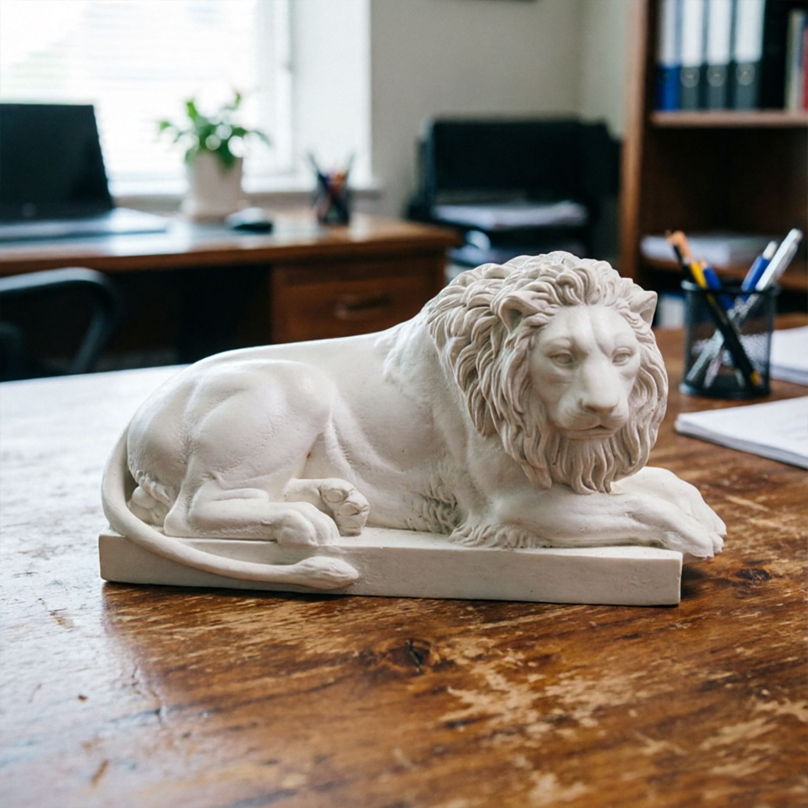 Classic Reclining Lion Sculpture Minimalist White Plaster Desk Ornament for Living Room, Study, or Office Decoration - Image 4