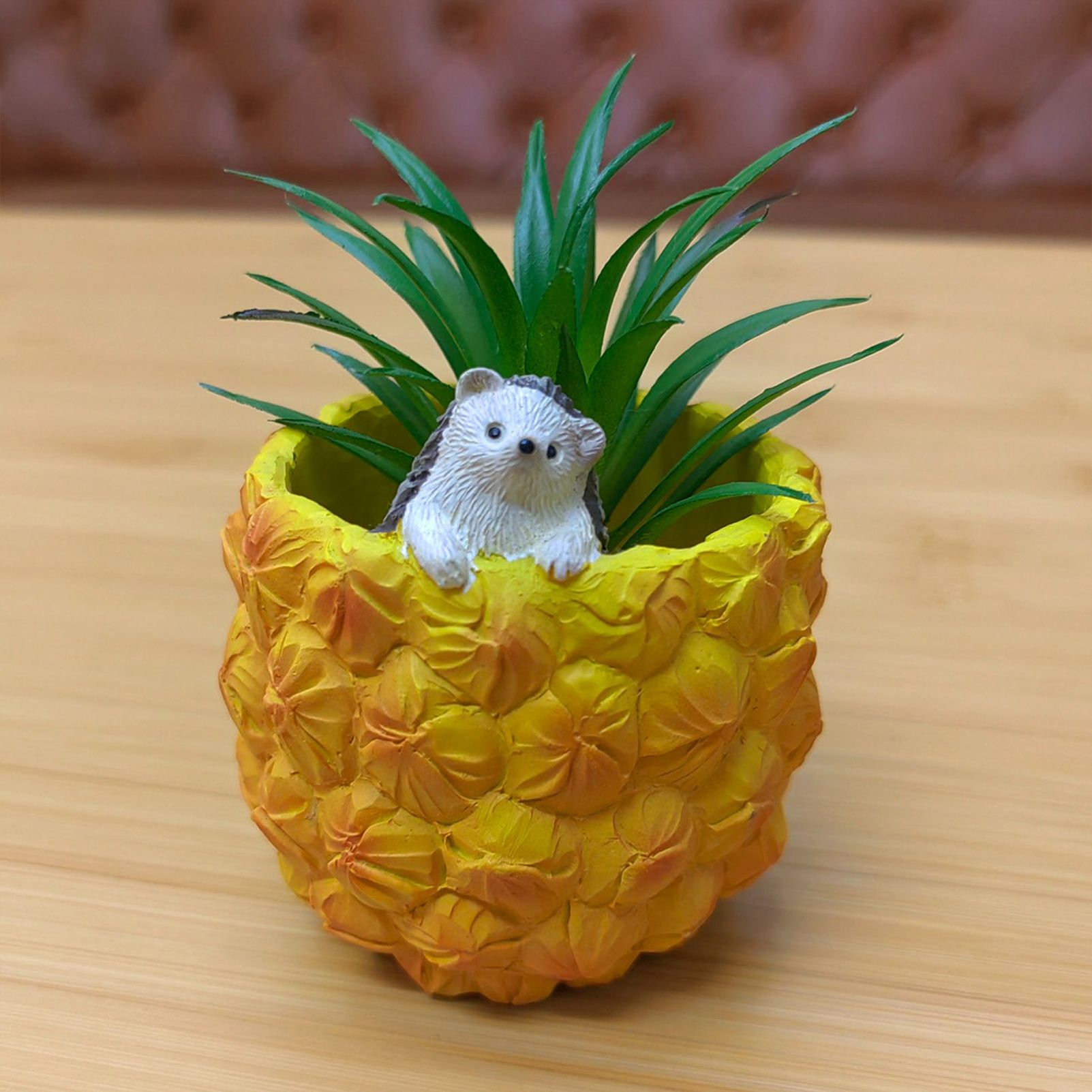 Cute Hedgehog Pineapple Resin Planter - Mini Succulent Pot, Desktop Decor, Garden Ornament, Unique Gift for Plant Lovers (Pineapple) - Image 3