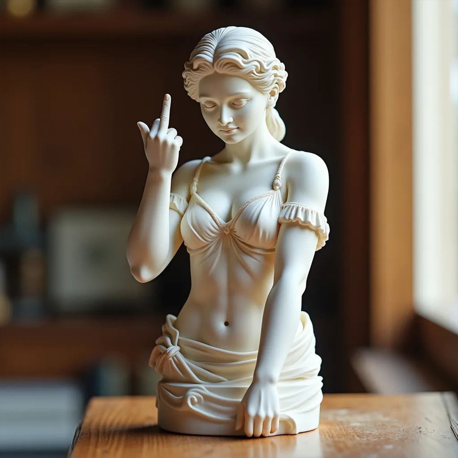 Rebellious Venus Statue Modern Resin Sculpture of Aphrodite Giving the Middle Finger Edgy Home Decor, Bold Art Piece for Living Room, Office, or Bar Unique Gift for Art Lovers(Model B) - Image 1