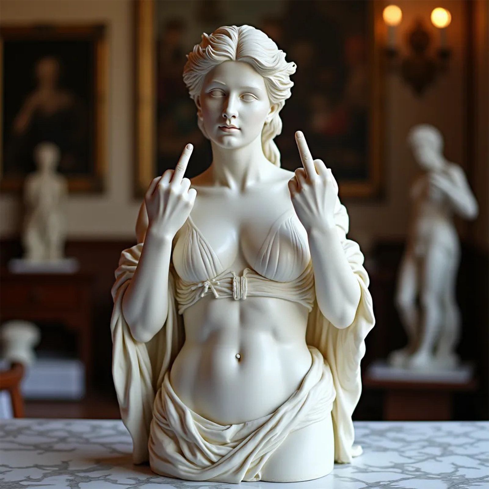 Rebellious Venus Statue Modern Resin Sculpture of Aphrodite Giving the Middle Finger Edgy Home Decor, Bold Art Piece for Living Room, Office, or Bar Unique Gift for Art Lovers(Model G) - Image 1