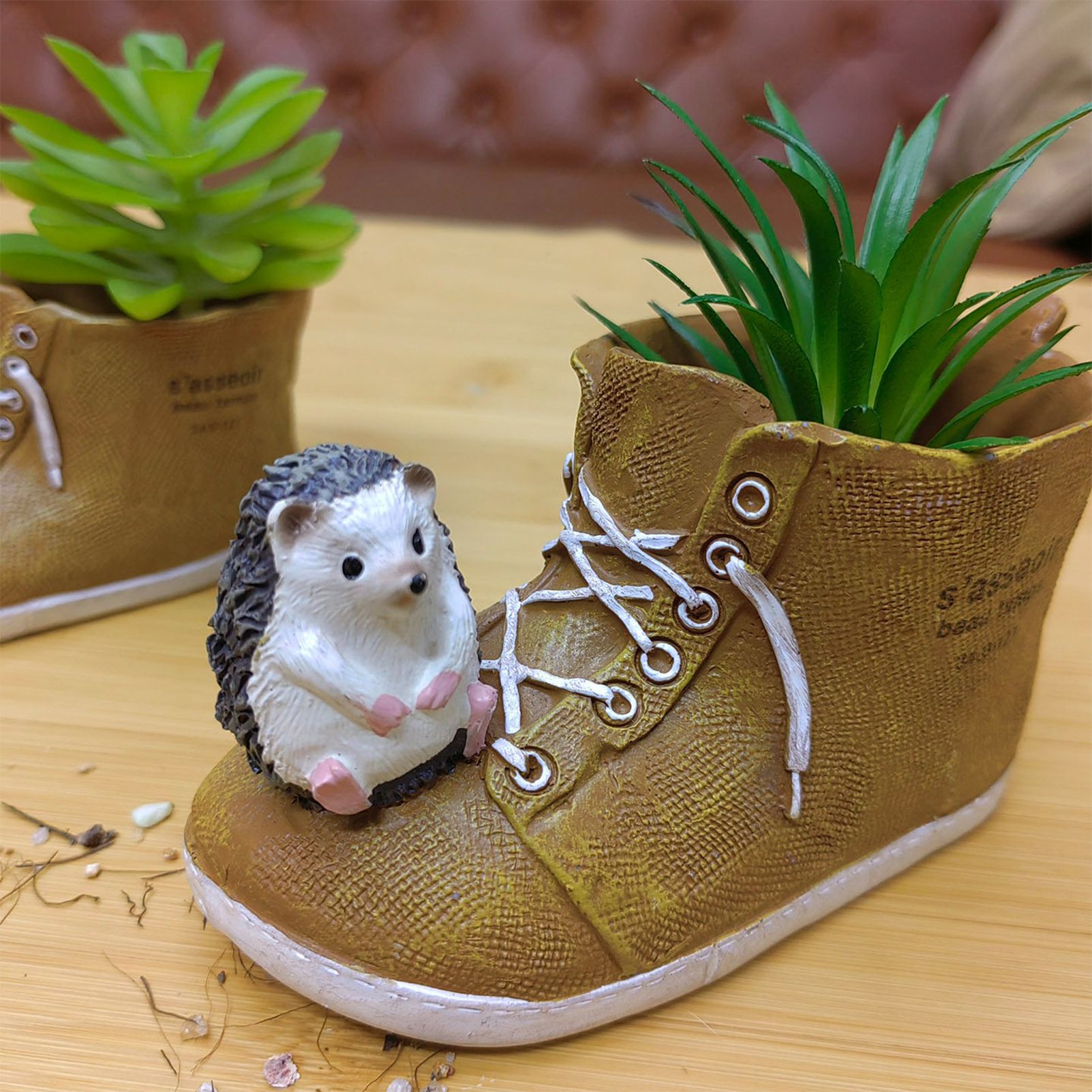 Cute Hedgehog with Resin Shoe Flower Pot with Animal Figurine, Creative Succulent Planter for Indoor Outdoor Garden Desk Decor Gift - Image 2