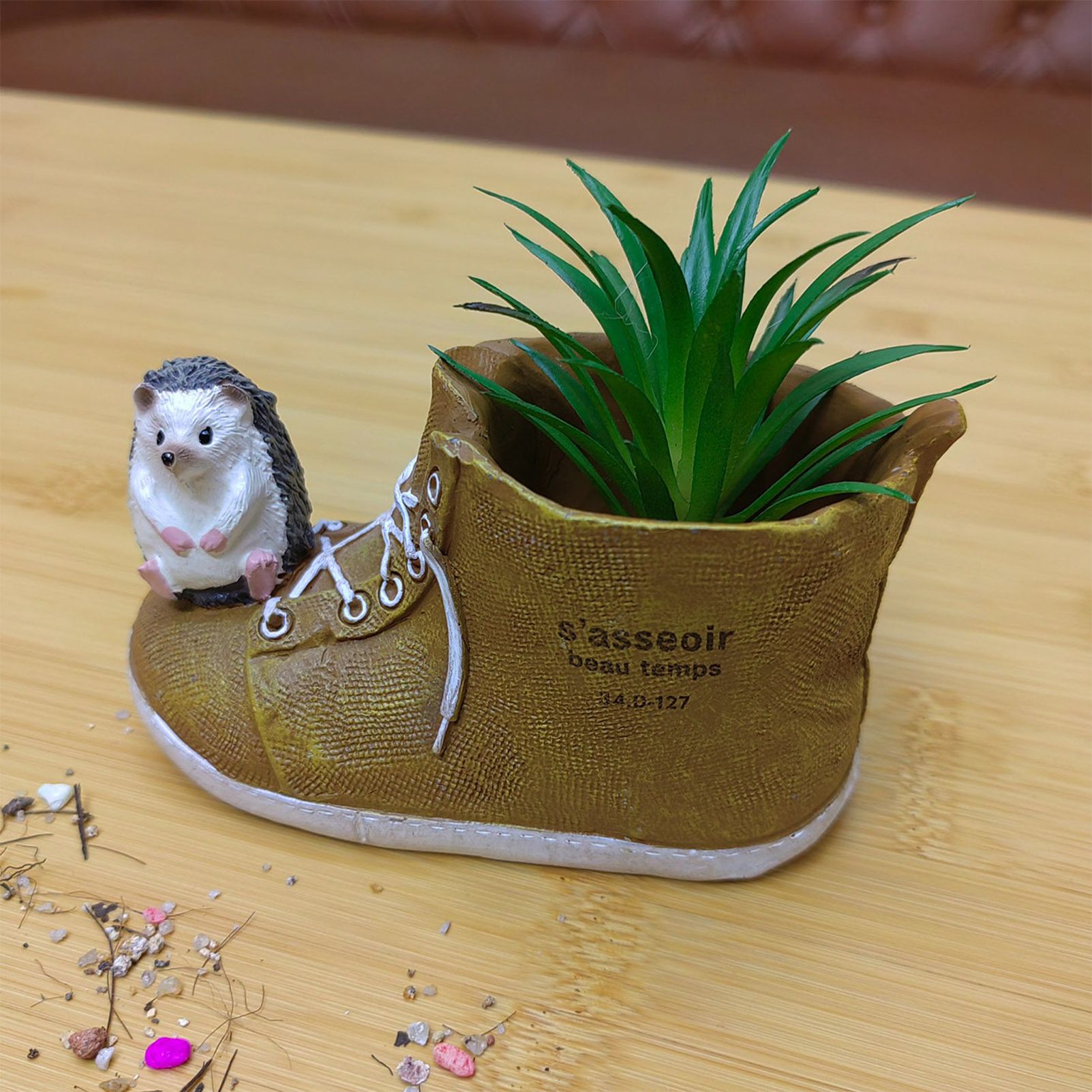 Cute Hedgehog with Resin Shoe Flower Pot with Animal Figurine, Creative Succulent Planter for Indoor Outdoor Garden Desk Decor Gift - Image 3