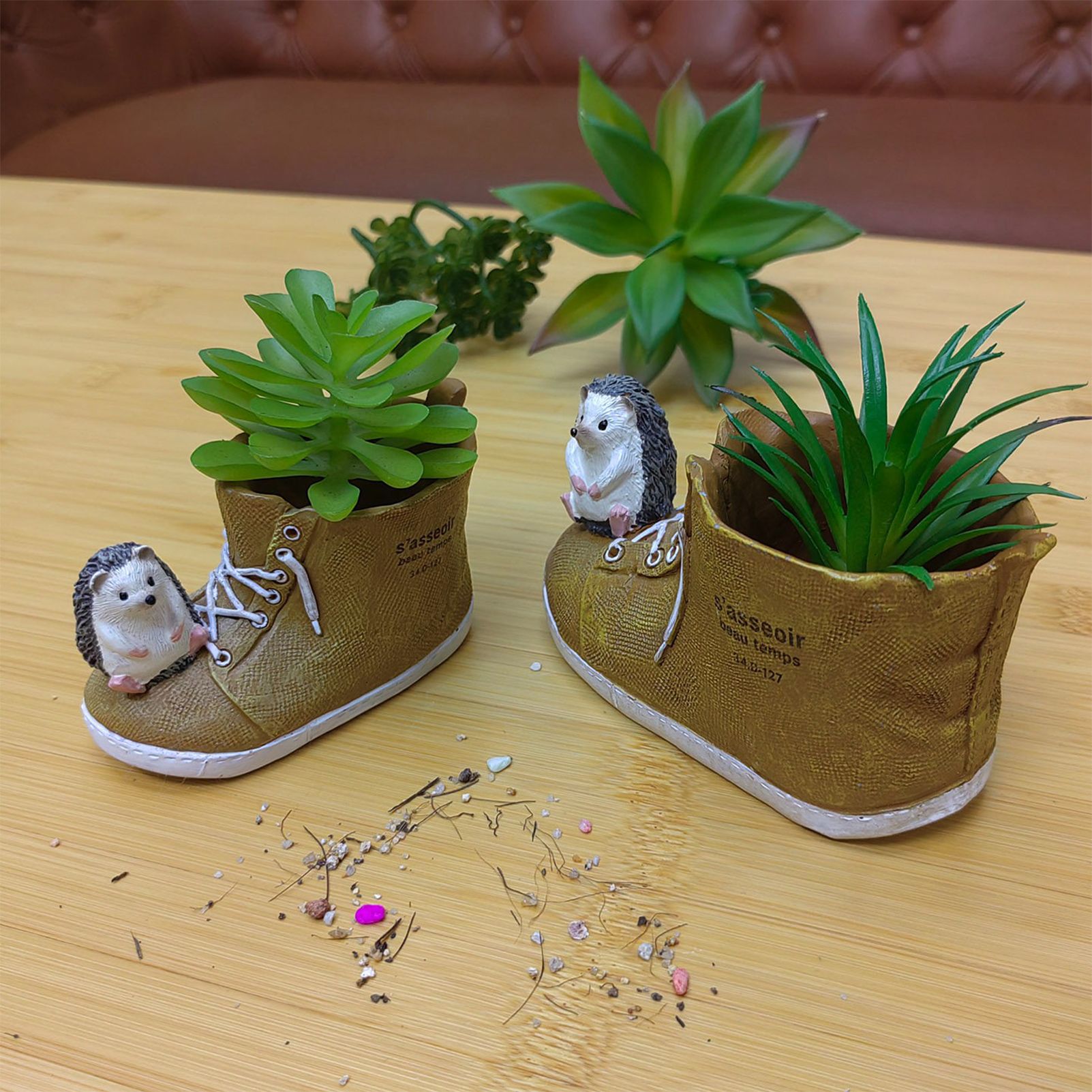 Cute Hedgehog with Resin Shoe Flower Pot with Animal Figurine, Creative Succulent Planter for Indoor Outdoor Garden Desk Decor Gift - Image 4