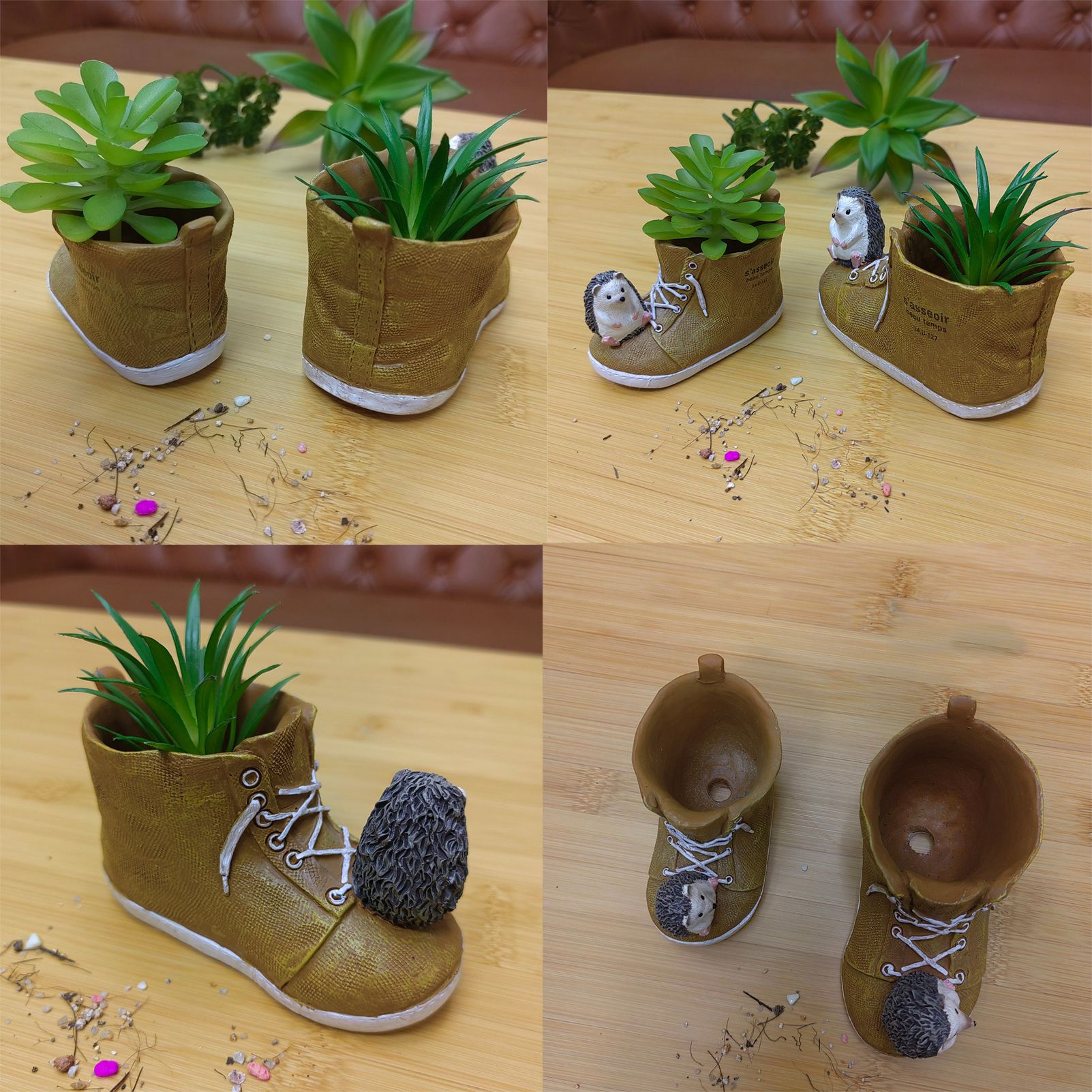 Cute Hedgehog with Resin Shoe Flower Pot with Animal Figurine, Creative Succulent Planter for Indoor Outdoor Garden Desk Decor Gift - Image 6