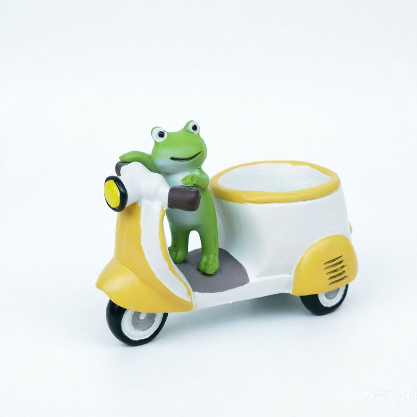Cute Frog on Motorcycle Resin Planter - Mini Scooter Flower Pot for Succulents, Cacti, or Small Plants - Adorable Garden, Desktop, or Home Decor (Green Frog ) - Image 1