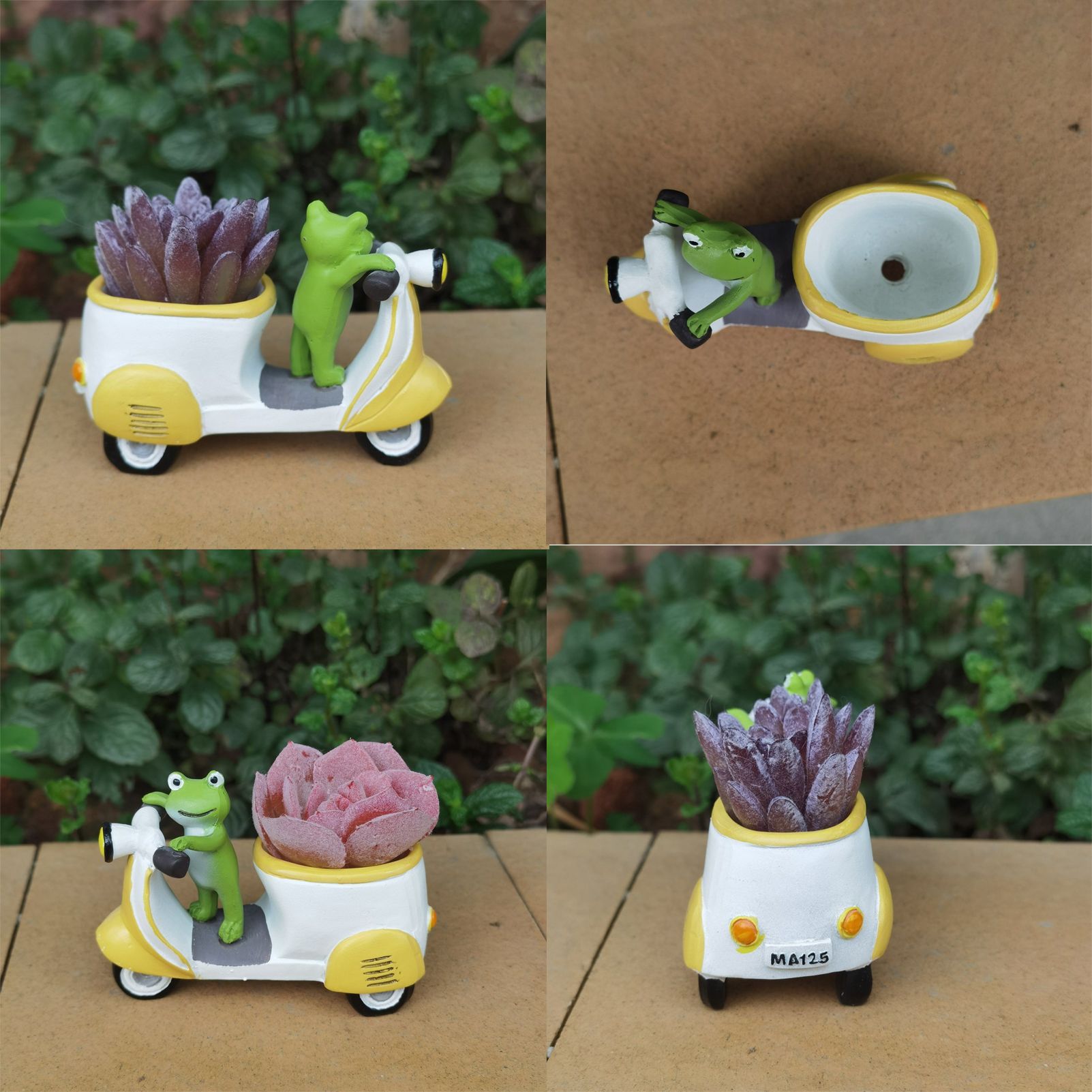 Cute Frog on Motorcycle Resin Planter - Mini Scooter Flower Pot for Succulents, Cacti, or Small Plants - Adorable Garden, Desktop, or Home Decor (Green Frog ) - Image 5