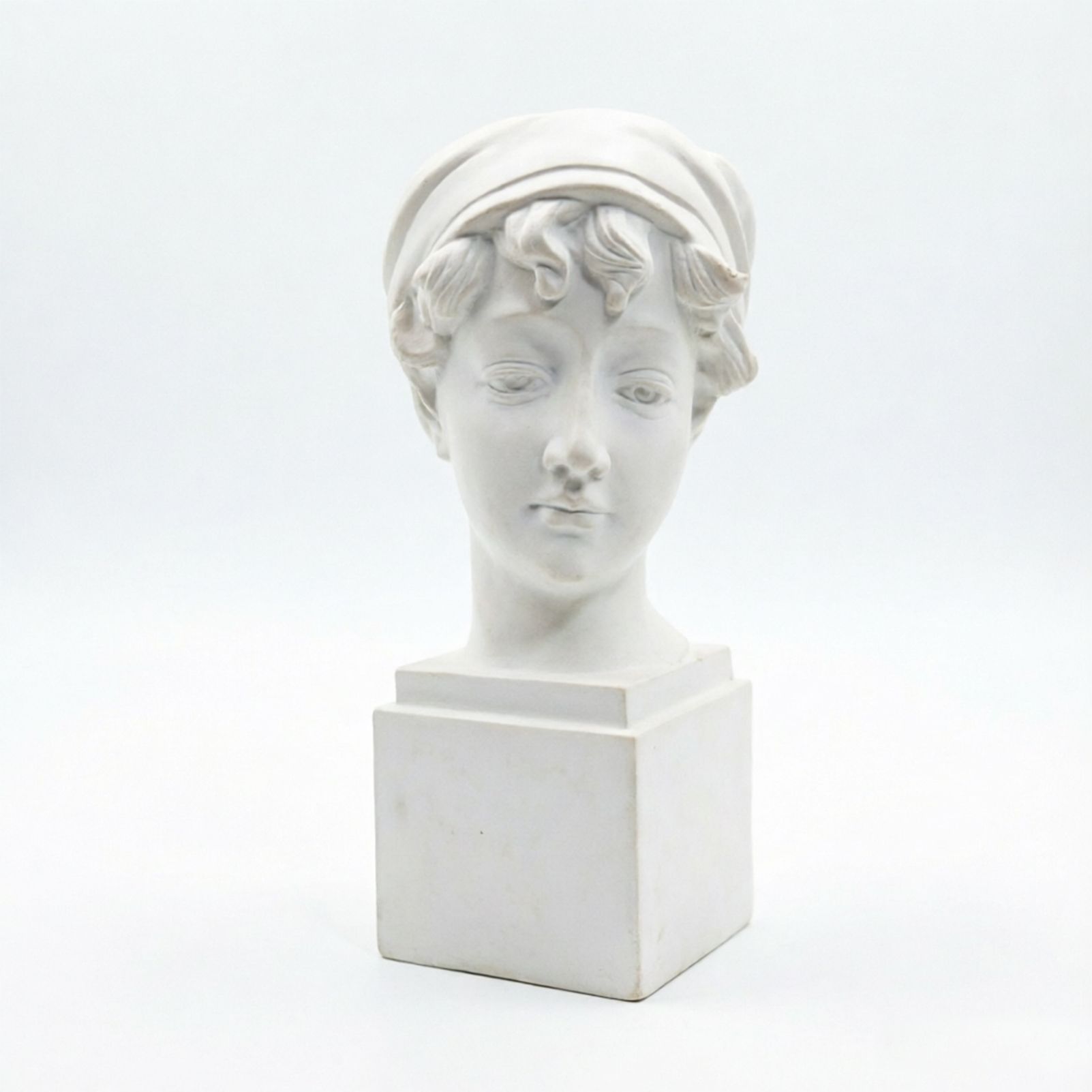 Elegant Girl with a Headscarf Resin Bust Sculpture Flower Vase - Classic European Style Figurine for Home Decor, Art Studio, or Office Desk - Perfect for Sketching, Photography, and Shelf Display (White) - Image 1