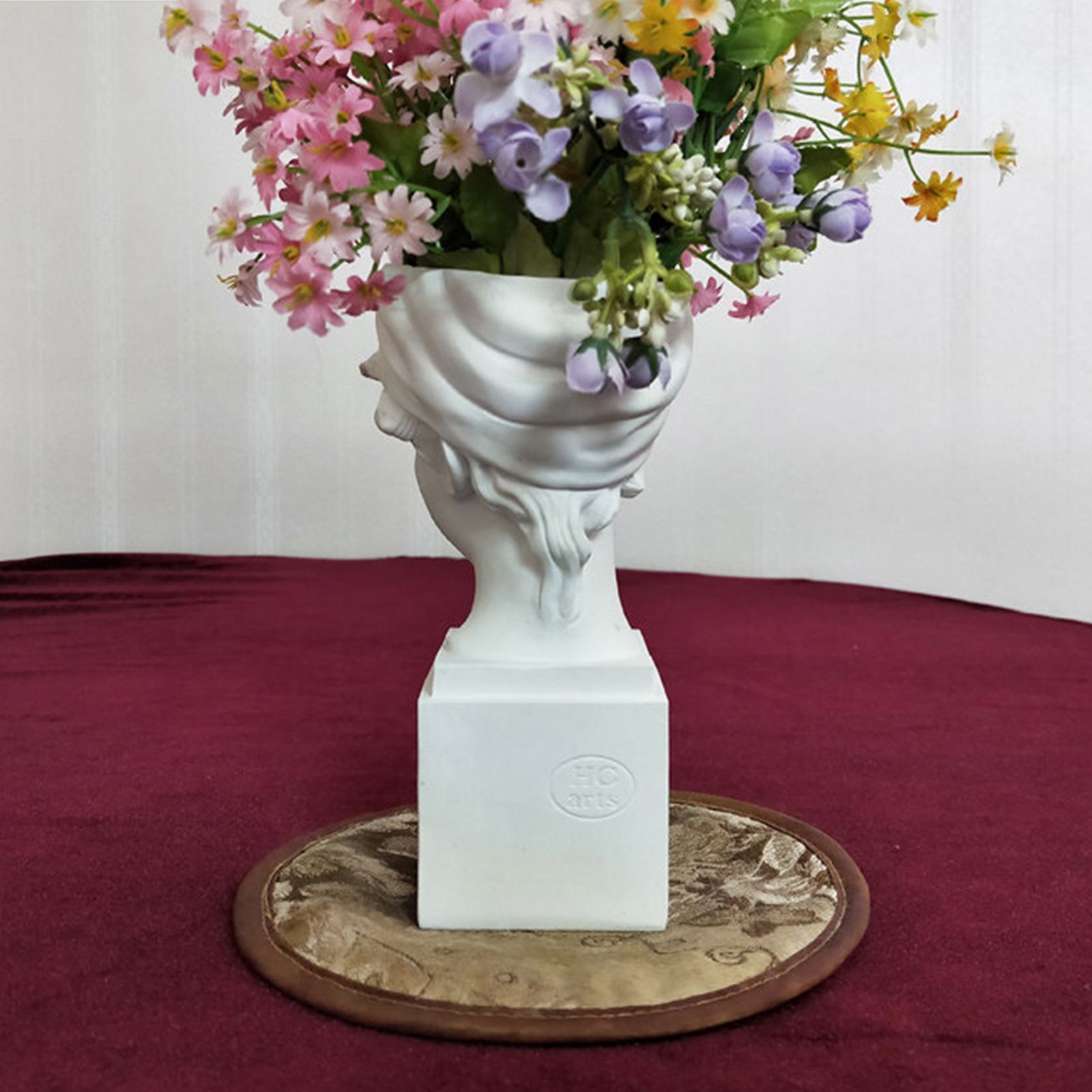 Elegant Girl with a Headscarf Resin Bust Sculpture Flower Vase - Classic European Style Figurine for Home Decor, Art Studio, or Office Desk - Perfect for Sketching, Photography, and Shelf Display (White) - Image 6