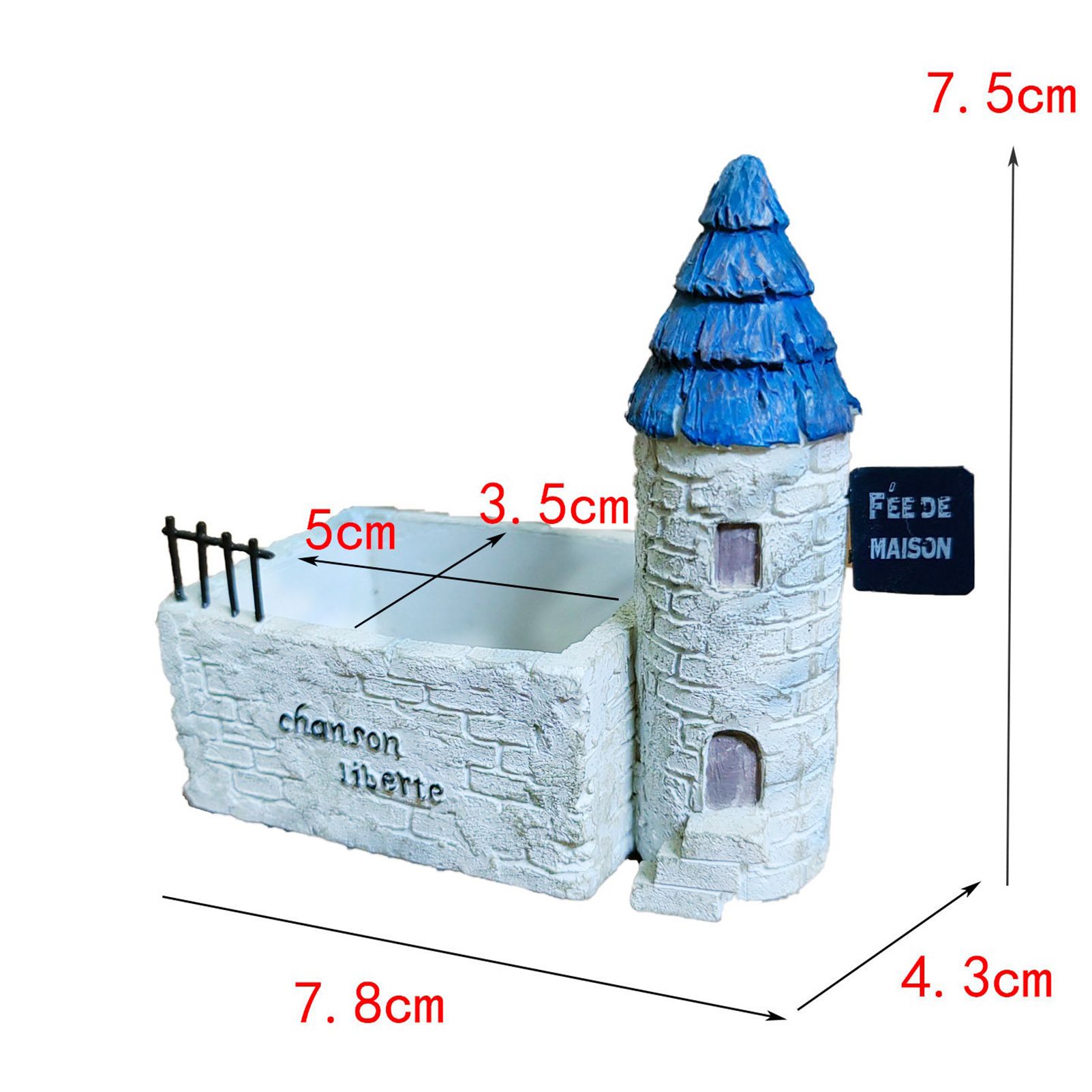 Mini French Country Tower House Planter with Blue-Tiled Tower – Handcrafted Resin Succulent Pot with Drainage, Decor for Desk, Patio, Windowsill & Shelf - Image 3