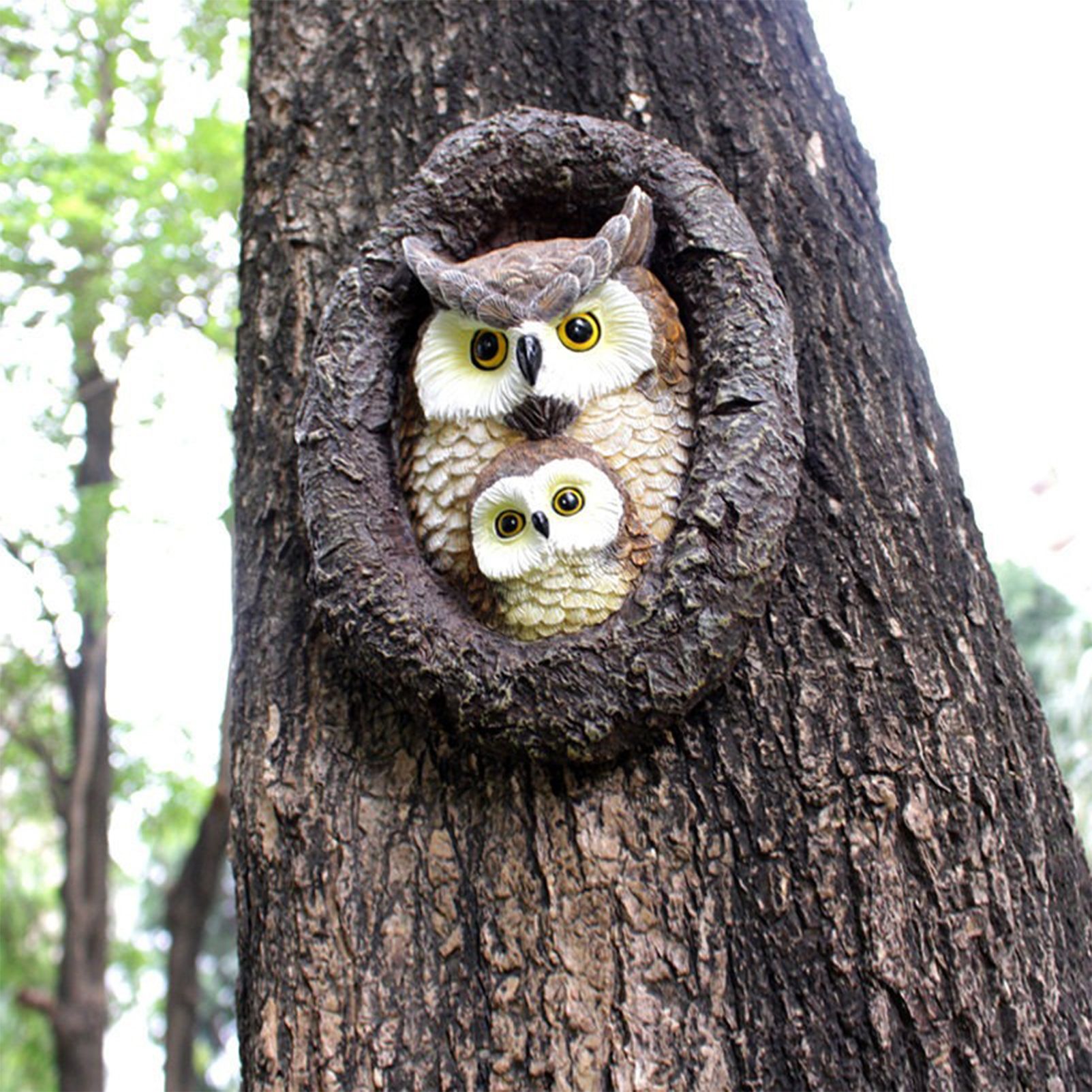 Owl with Tree Hole Statue – Weather-Resistant Resin Garden Decor with Natural Bark Texture – Outdoor Wall Hanging Ornament for Yard, Patio, and Forest Theme Decoration - Image 5