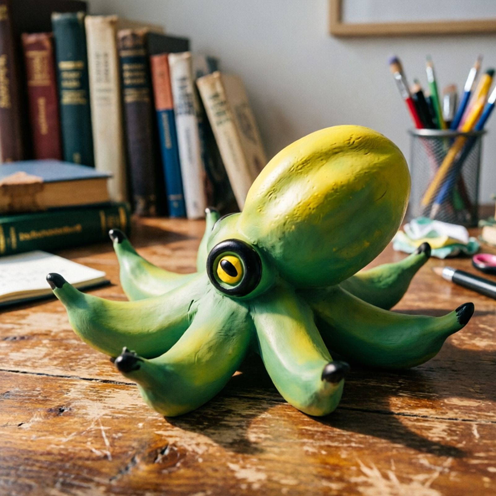 Creative Banana Octopus Resin Ornament - Fun Cartoon Pastoral Home Decor, Unique Yellow-Green Desktop Sculpture(Green) - Image 2