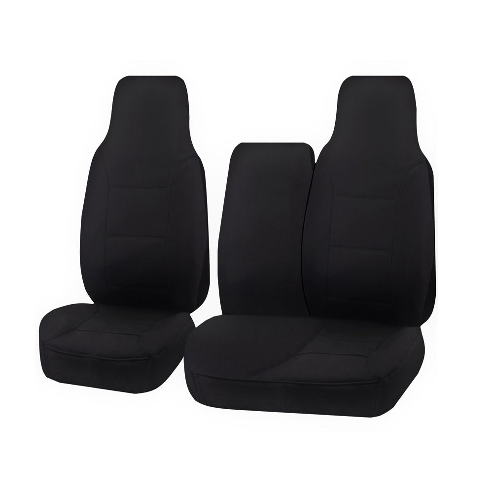 Seat Covers for TOYOTA HI ACE TRH-KDH SERIES 03/2005 - 2015 LWB UTILITY VAN FRONT HIGH BUCKET + _ BENCH WITH FOLD DOWN ARMREST/TRAY BLACK CHALLENGER - Image 1
