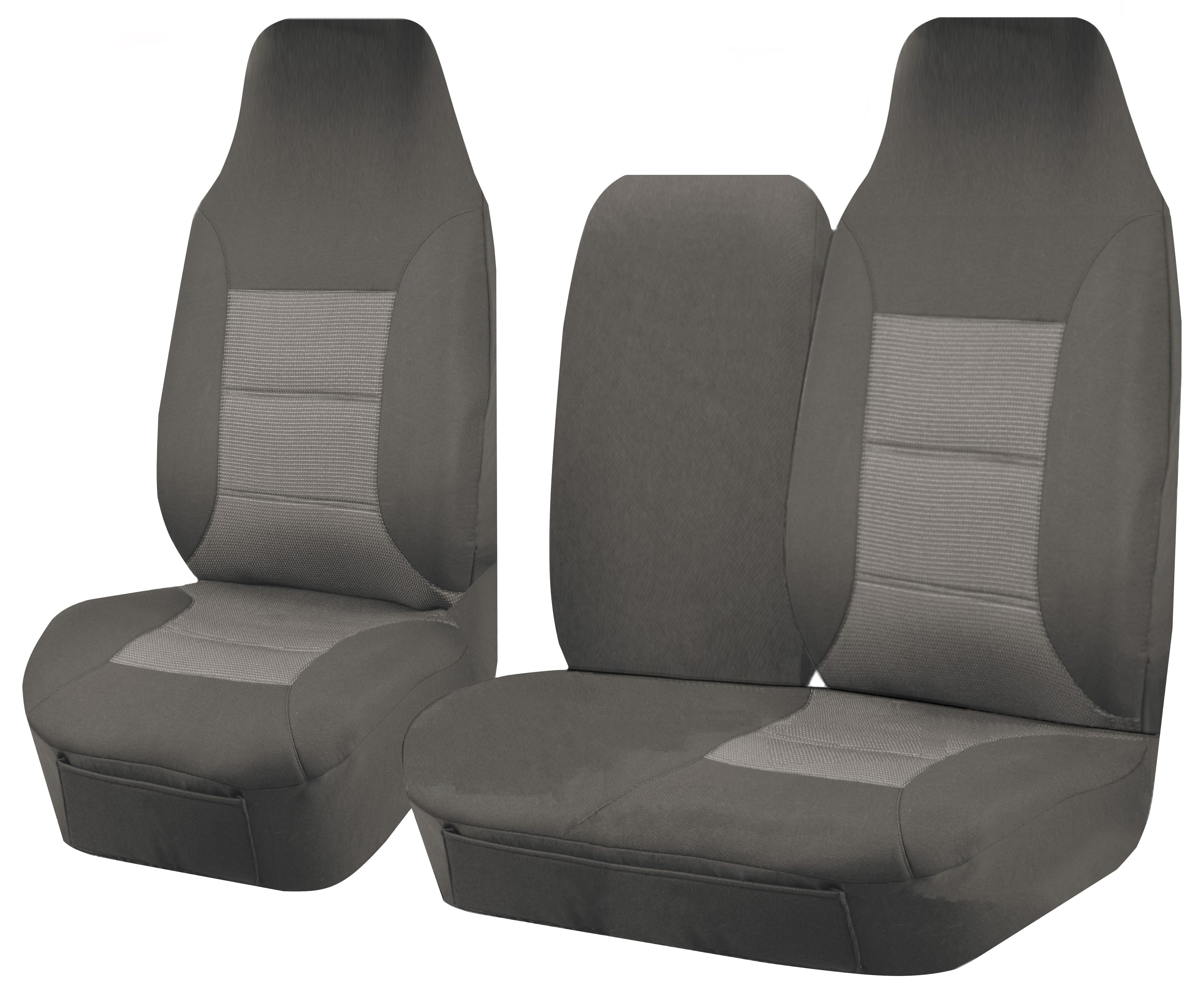 Seat Covers for TOYOTA HI ACE TRH-KDH SERIES 03/2005 - 2015 LWB UTILITY VAN FRONT HIGH BUCKET + _ BENCH WITH FOLD DOWN ARMREST/TRAY GREY PREMIUM - Image 1