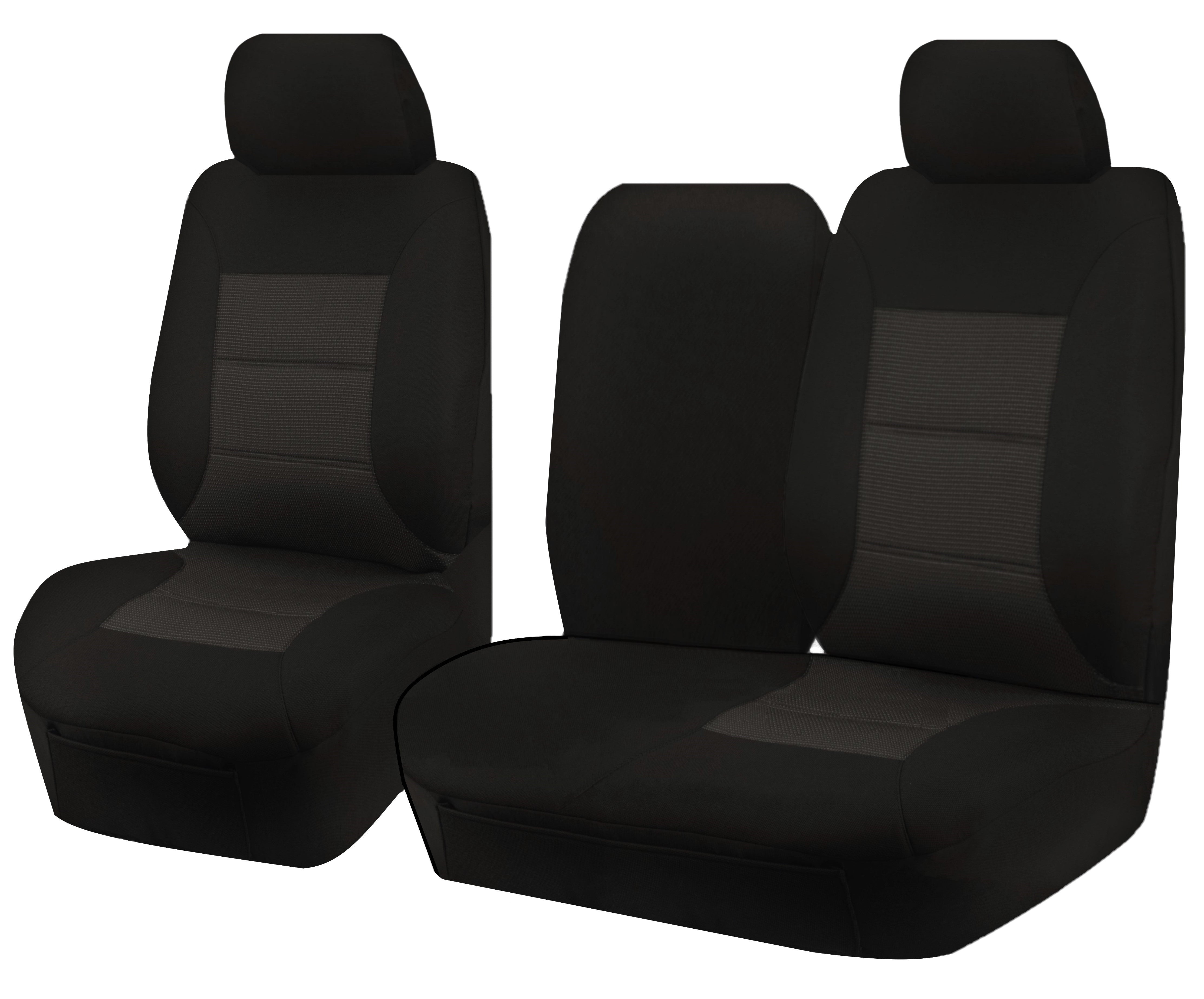 Seat Covers for TOYOTA LANDCRUISER 100 SERIES 1998 - 2015 STANDARD HZJ-FZJ105R FRONT BUCKET + _ BENCH WITH FOLD DOWN ARMREST/CUP HOLDER BLACK PREMIUM - Image 1