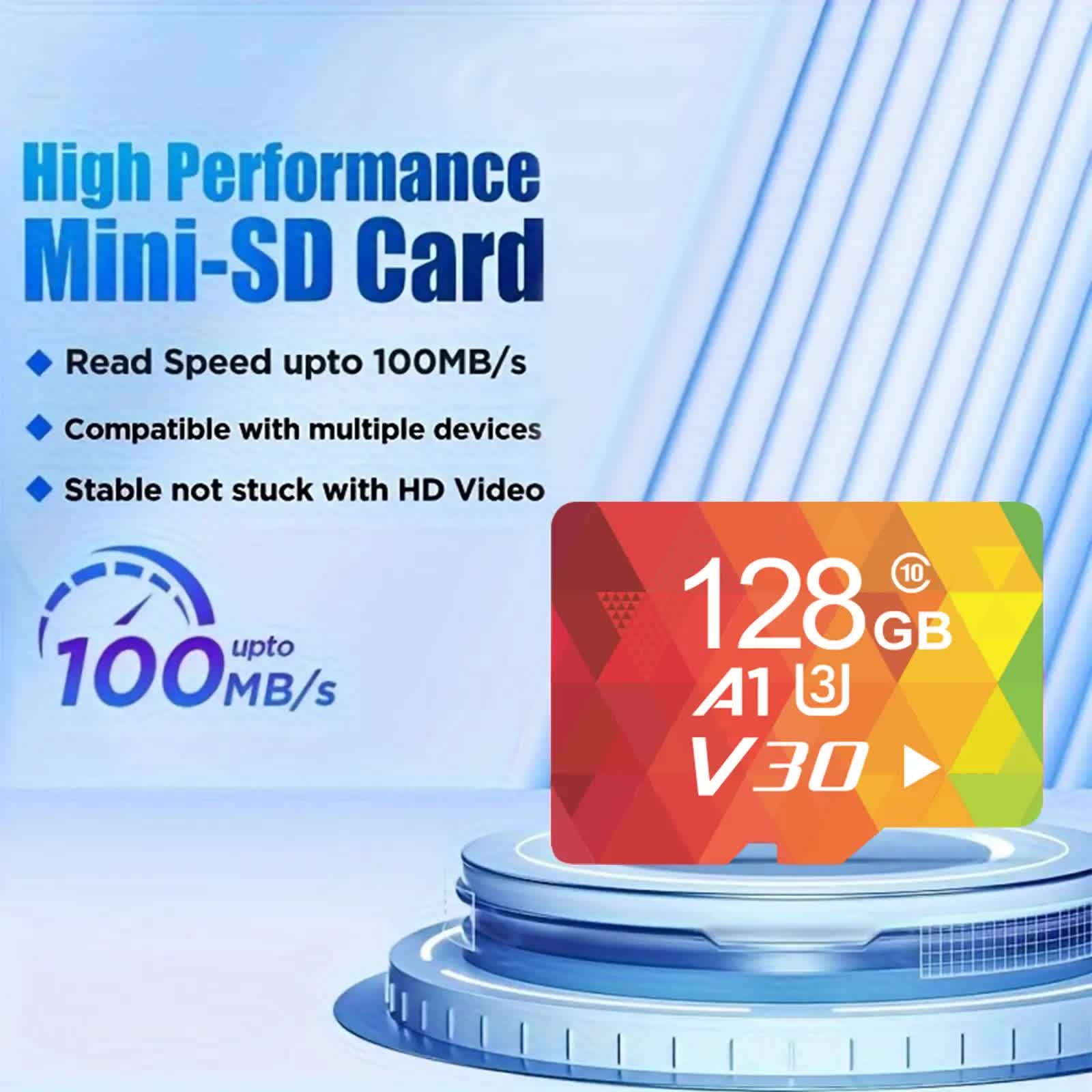 1PCS 128G Memory Cards, U3 A1 Class 10, Up To 100MB/s, Micro SD TF For Security Monitor/Full HD Video Recording/Tablet/Phone/ Surveillance Camera/Dash Camera/Car Speaker/Game Console - Image 1