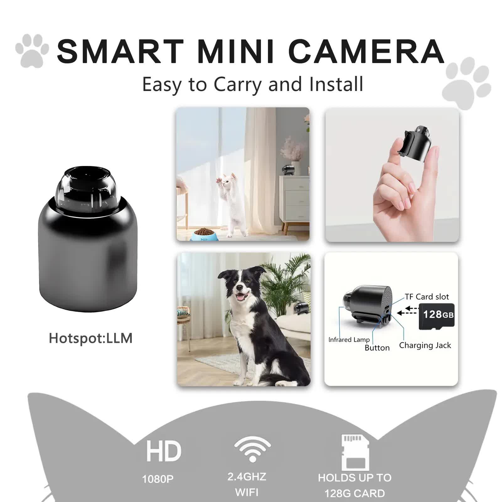 3pcs Mini Wireless Surveillance Camera with 2.4G WiFi, HD 1080P, Supports 64GB Cards, Night Vision, Audio, USB Power, Remote View, Wide-angle, Easy To Carry, for Home, Pet, Bedroom, Black Fridays.（Optional monitoring card set） - Image 3