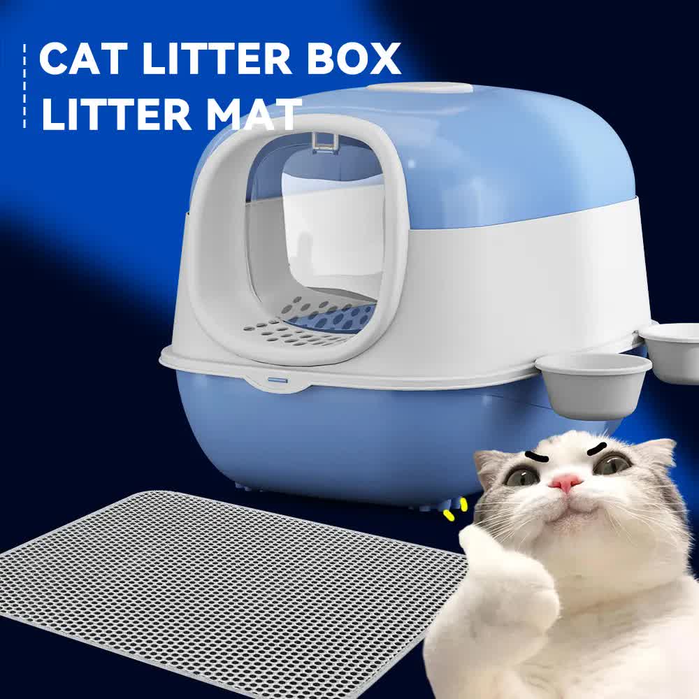Large Cat Litter Box Set with Free Litter Mat & Scoop, Enclosed Front Entry Anti-Splashing Anti-Tracking Cat Toilet, Deodorant Cat Potty for Big Cats - Image 1