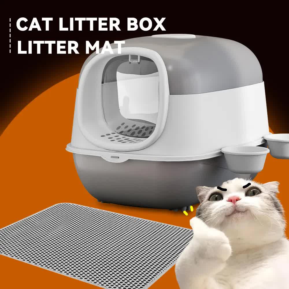 Large Cat Litter Box Set with Free Litter Mat & Scoop, Enclosed Front Entry Anti-Splashing Anti-Tracking Cat Toilet, Deodorant Cat Potty for Big Cats - Image 1