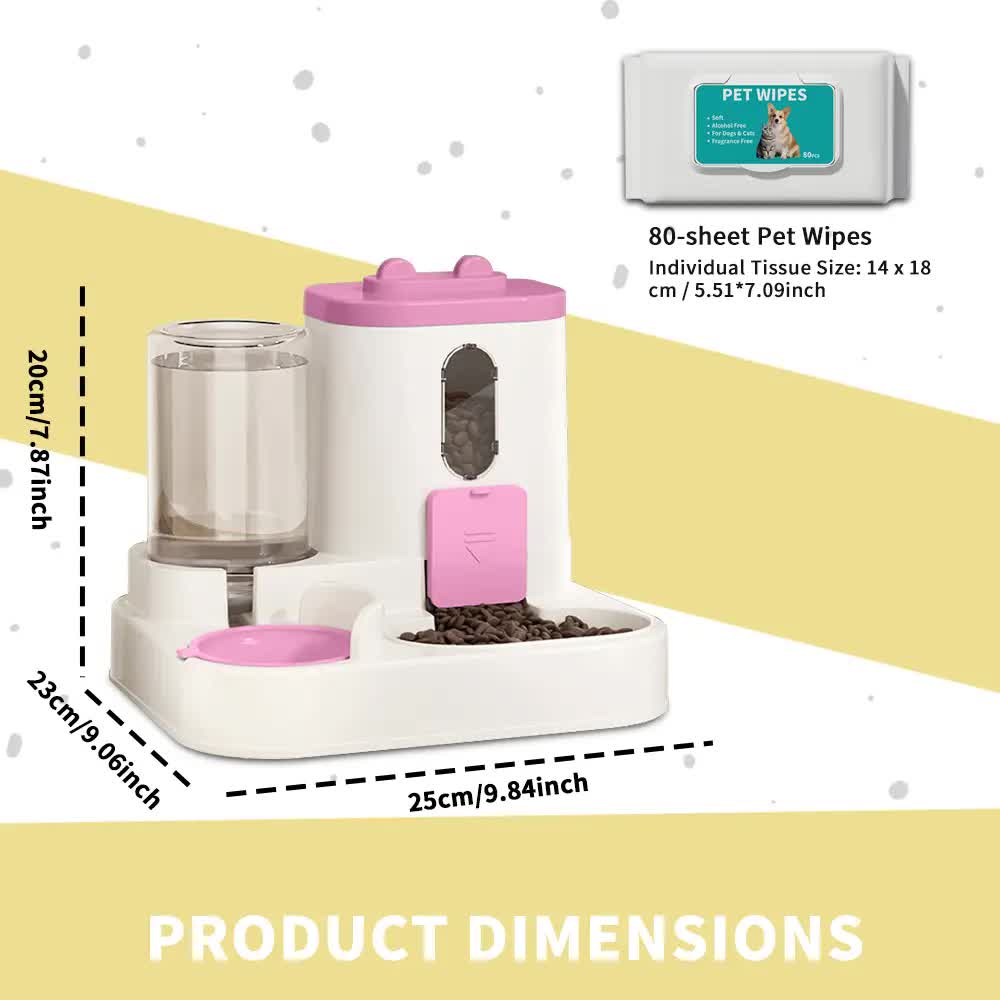2-in-1 Automatic Pet Feeder Water Dispenser, Large Capacity Cat Dog Food Bowl with Auto Refill, Anti-clog Dry Wet Separation Pet Feeding Station + Free Pet Wipes - Image 1