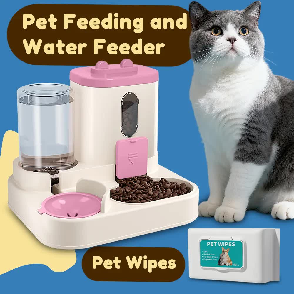 2-in-1 Automatic Pet Feeder Water Dispenser, Large Capacity Cat Dog Food Bowl with Auto Refill, Anti-clog Dry Wet Separation Pet Feeding Station + Free Pet Wipes - Image 2