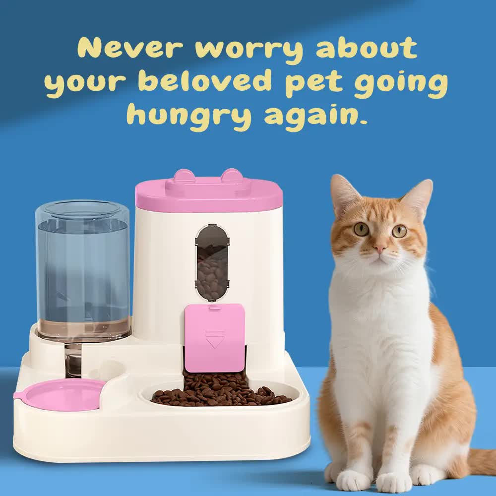 2-in-1 Automatic Pet Feeder Water Dispenser, Large Capacity Cat Dog Food Bowl with Auto Refill, Anti-clog Dry Wet Separation Pet Feeding Station + Free Pet Wipes - Image 5