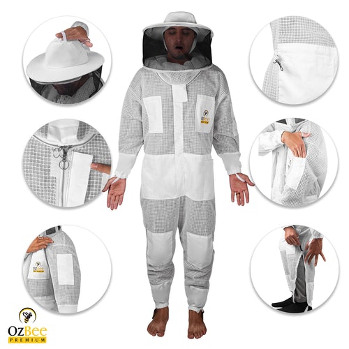 OZBee Premium Full Suit 3 Layer Mesh Ultra Cool Ventilated Round Head Beekeeping Protective Gear Size  5XL - Image 3
